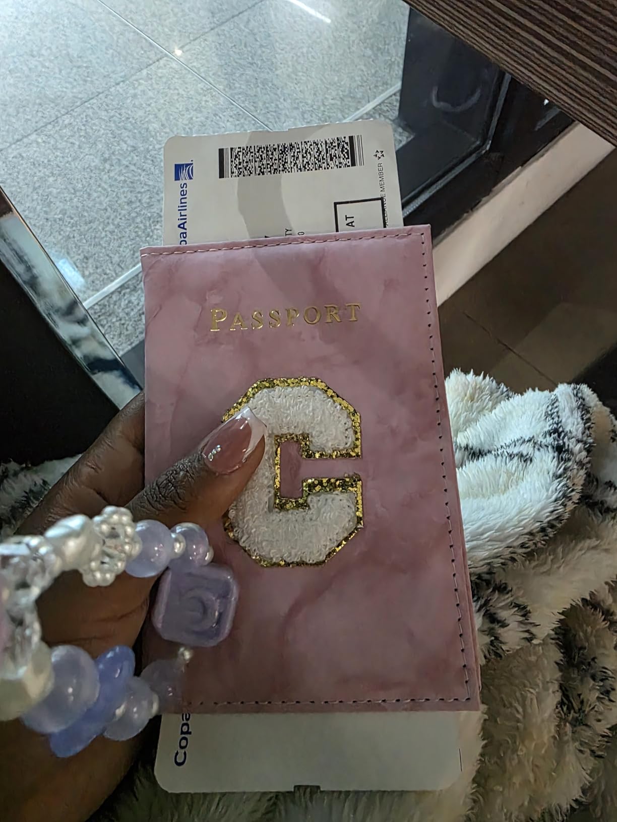 Pink Passport Cover Cute Passport Book Holder for Travel Luggage Tag Set with Initial Monogram Letter Marble Airplane Travel Essentials Personalized Cruise Accessories Trip Favor Gifts for Women Girls customer photo 2