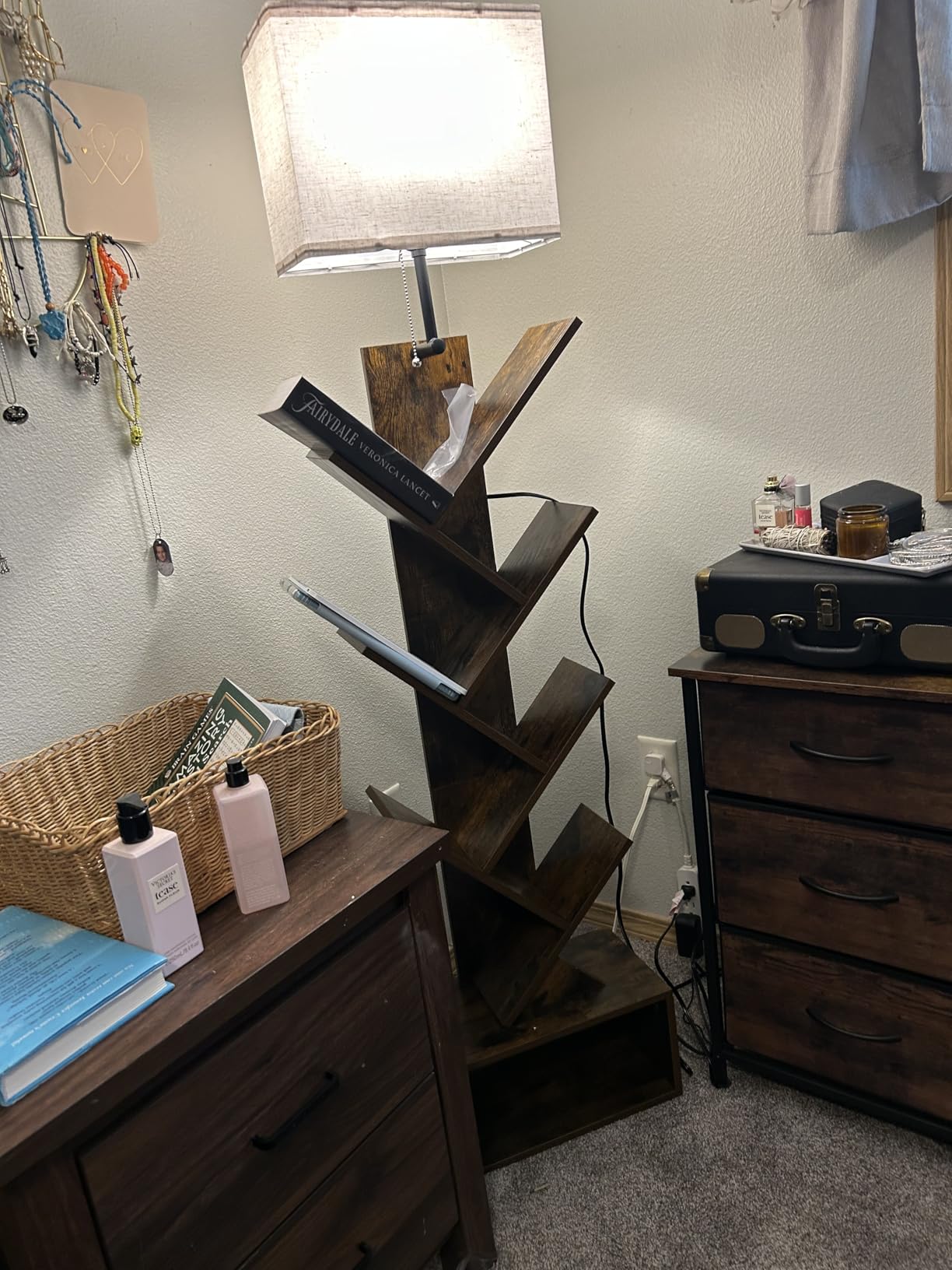 Evermagin 6 Tier Tree Bookshelf with Light, Bookcase, Rustic Brown customer photo 1