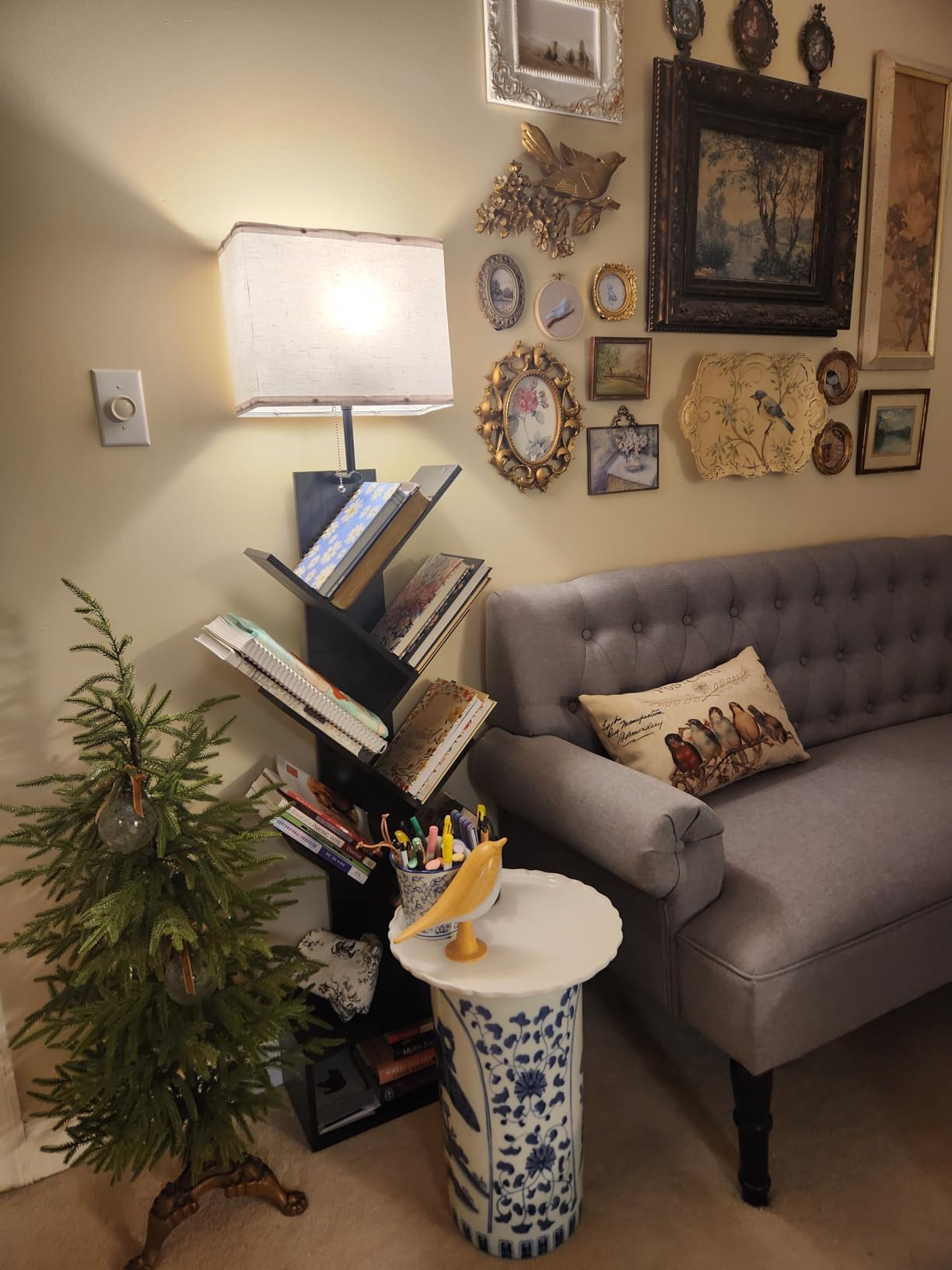 Evermagin 6 Tier Tree Bookshelf with Light, Bookcase, Rustic Brown customer photo 2