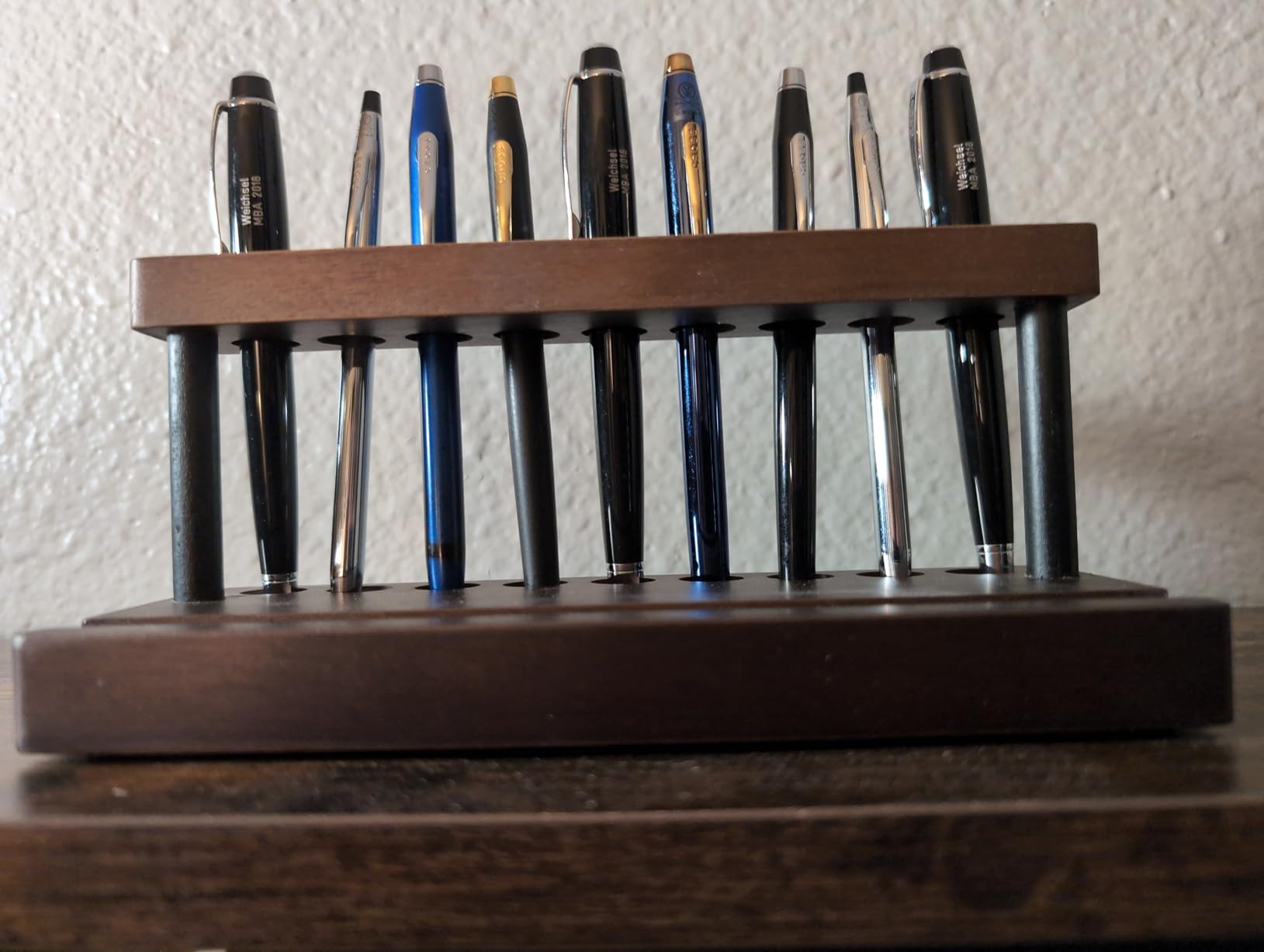 Pencil & Pen Holder for Desk, Solid Walnut Pen Display Stand with 9 Slots and Cell Phone Holder, Aesthetic Pen Organizer for Minimalist Office Desk Decor customer photo 2