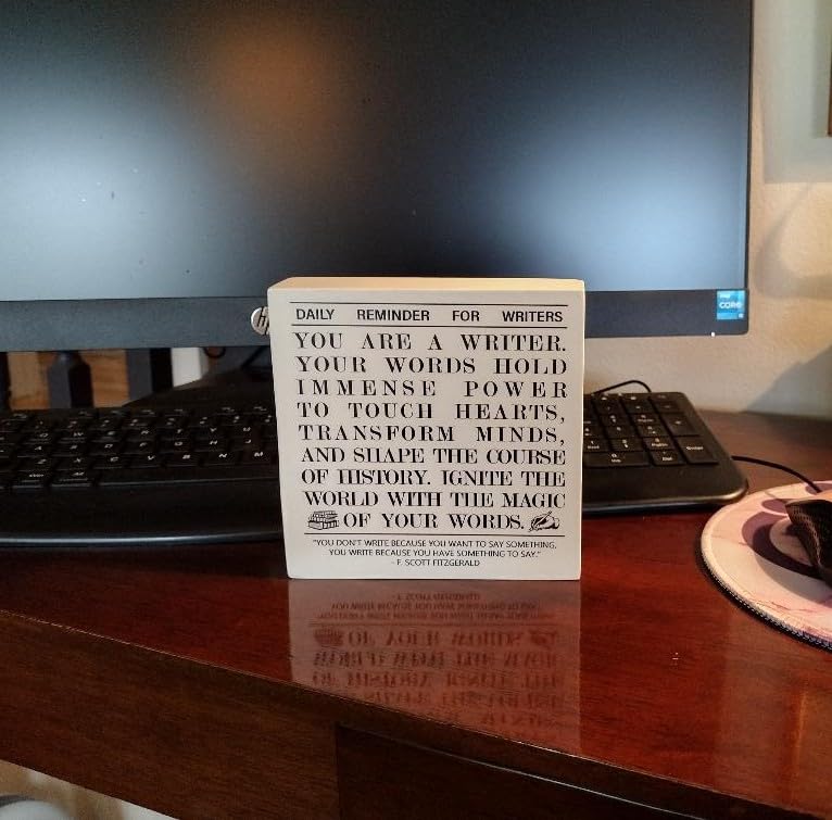 Writer Gifts for Women Men, Author Novelist Typewriter Gifts Writing Lover Journalist Christmas Birthday Gift, Writer Home Office Farmhouse Desk Decor Wooden Sign, Write Revise Scream A Little Repeat customer photo 2