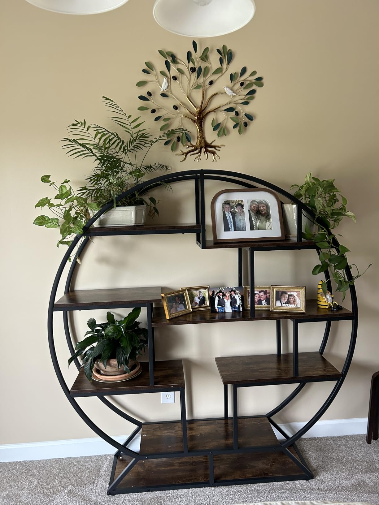Tribesigns Bookshelf, 63 Inch Round Bookshelves Etagere Bookcase | Industrial Book Shelf with Staggered Shelves, Rustic Open Shelving Organizer Rack Display Shelf for Home Office, Living Room customer photo 1