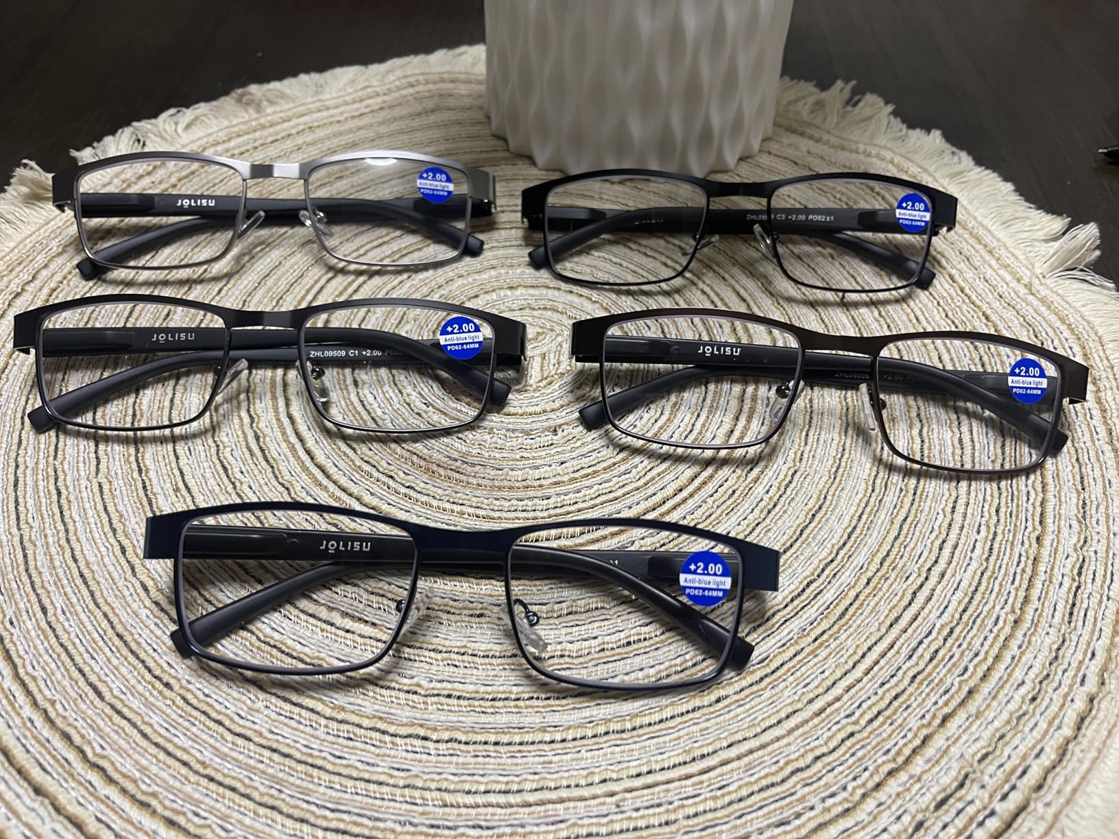JOLISU 5PCS Reading Glasses Men 2.00 Blue Light Blocking Readers | Lightweight metal thin frame for computer work and reading customer photo 1