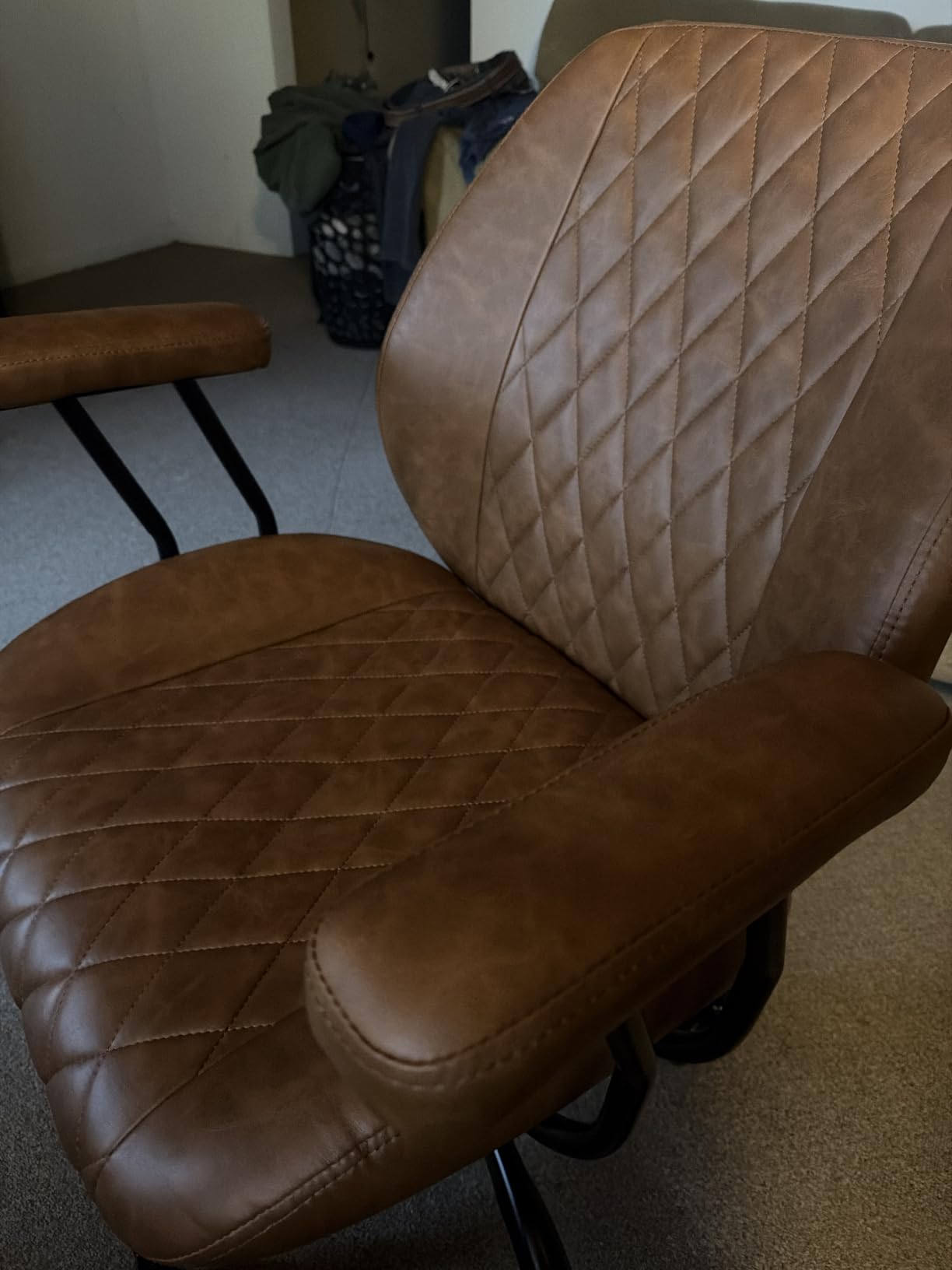 YFO Home Office Desk Chair Office Rubber Casters Ergonomic Computer Chair with Lumbar Support Adjustable Height Rolling Swivel Executive Task Armrests Chair, Brown Leather customer photo 1