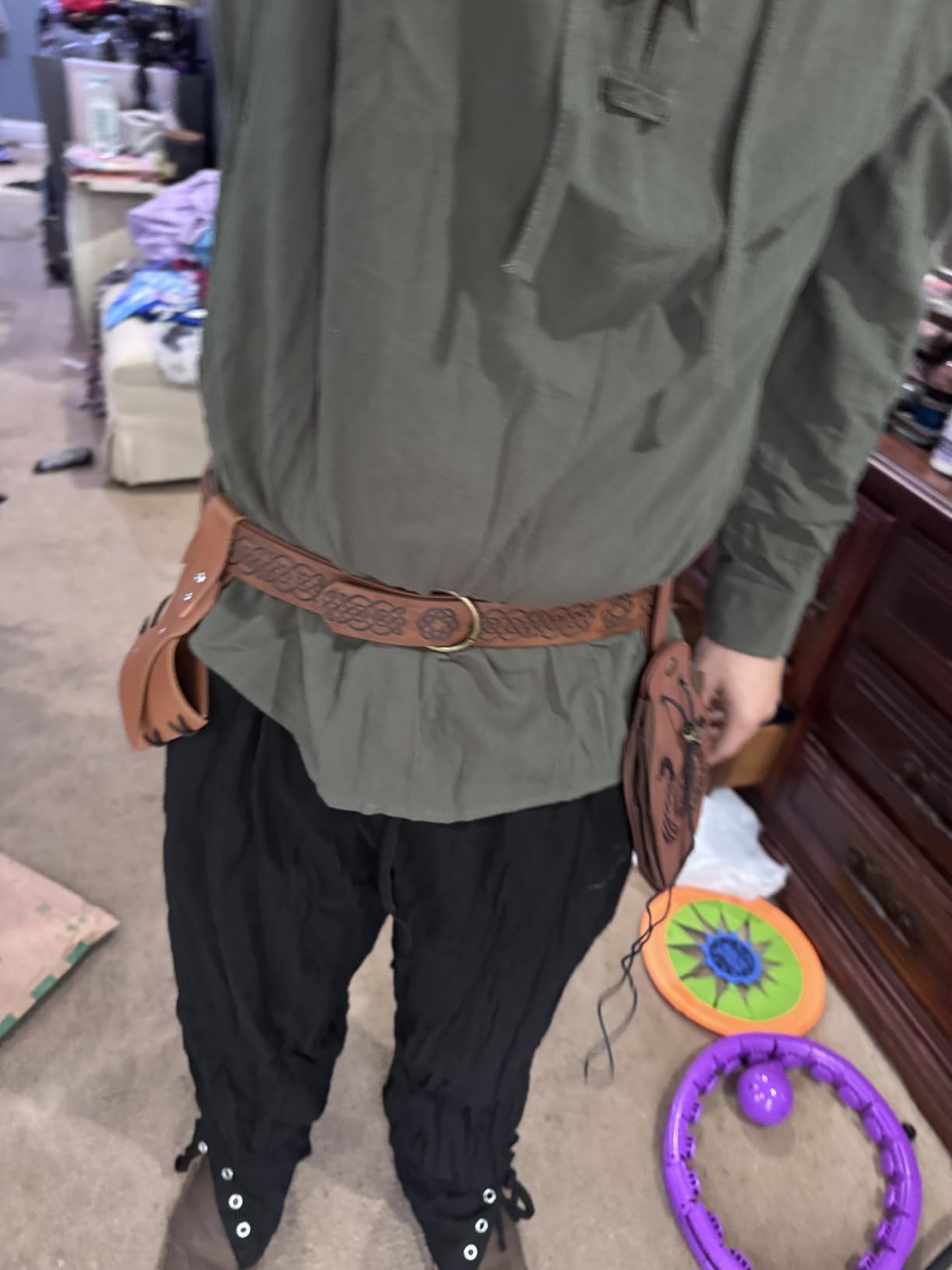7 Pcs Men's Renaissance Costume Medieval Pirate Shirt Ankle Banded Pants Viking Costume Accessories Set customer photo 2