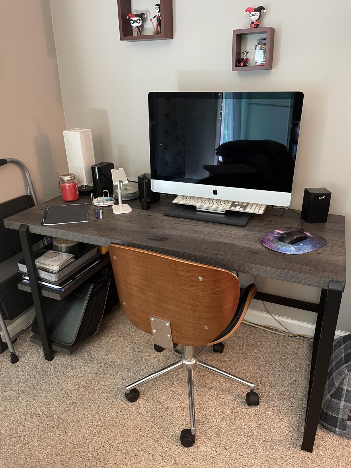 EXCEFUR Black Desk, Modern Computer Desk for Home Office, Metal Wood Writing Study Table Workstation with Storage Shelf for Living Room, Bedroom, 53 Inch customer photo 1