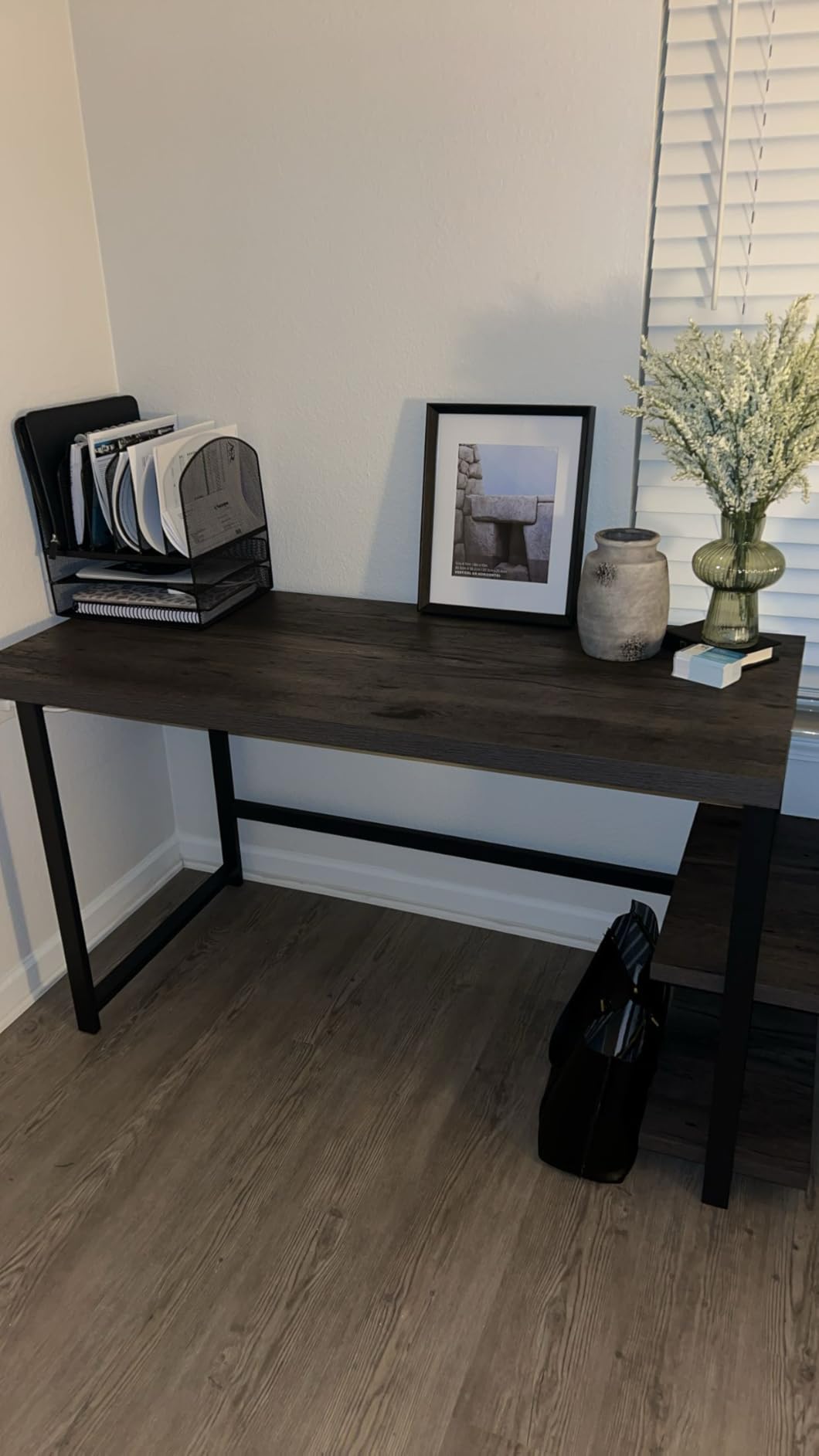 EXCEFUR Black Desk, Modern Computer Desk for Home Office, Metal Wood Writing Study Table Workstation with Storage Shelf for Living Room, Bedroom, 53 Inch customer photo 2