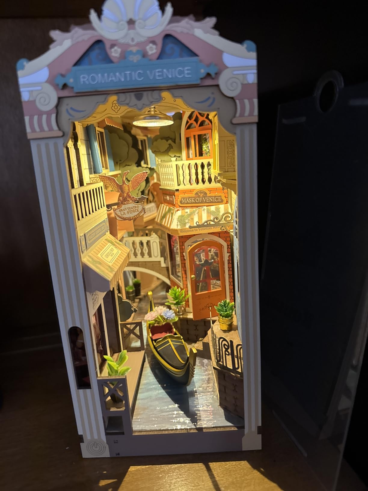 ROBOTIME Book Nook Kit with Dust Cover DIY Miniature House with LED 3D Wooden Puzzle Booknook Bookshelf Insert Decor Bookend Model Craft Hobby Gift for Teens and Adults (Romantic Venice) customer photo 1