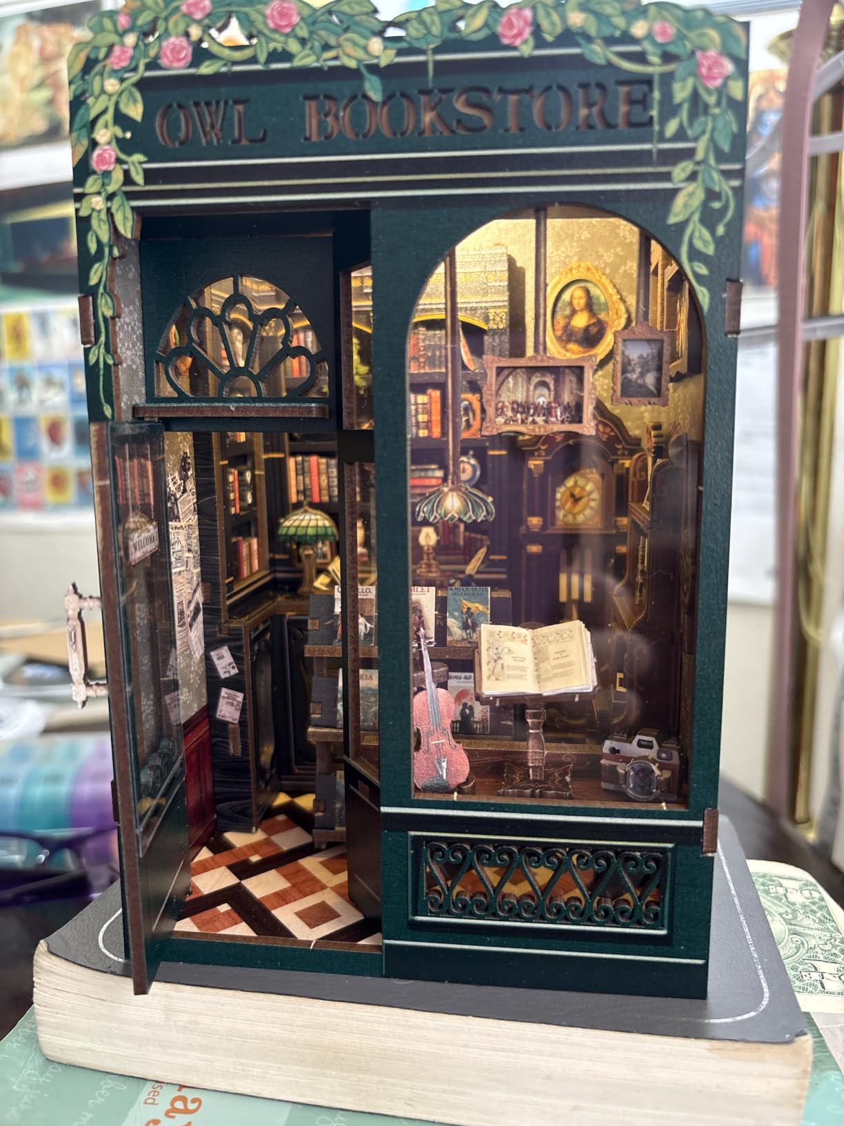 CUTEBEE Book Nook Kit - DIY Miniature House Kit for Adults, Teens and Beginners, Dollhouse Booknook Library Tiny House Bookshelf Decor 3D Wooden Puzzle, Gifts for Family, Friends (Owl Bookstore) customer photo 1
