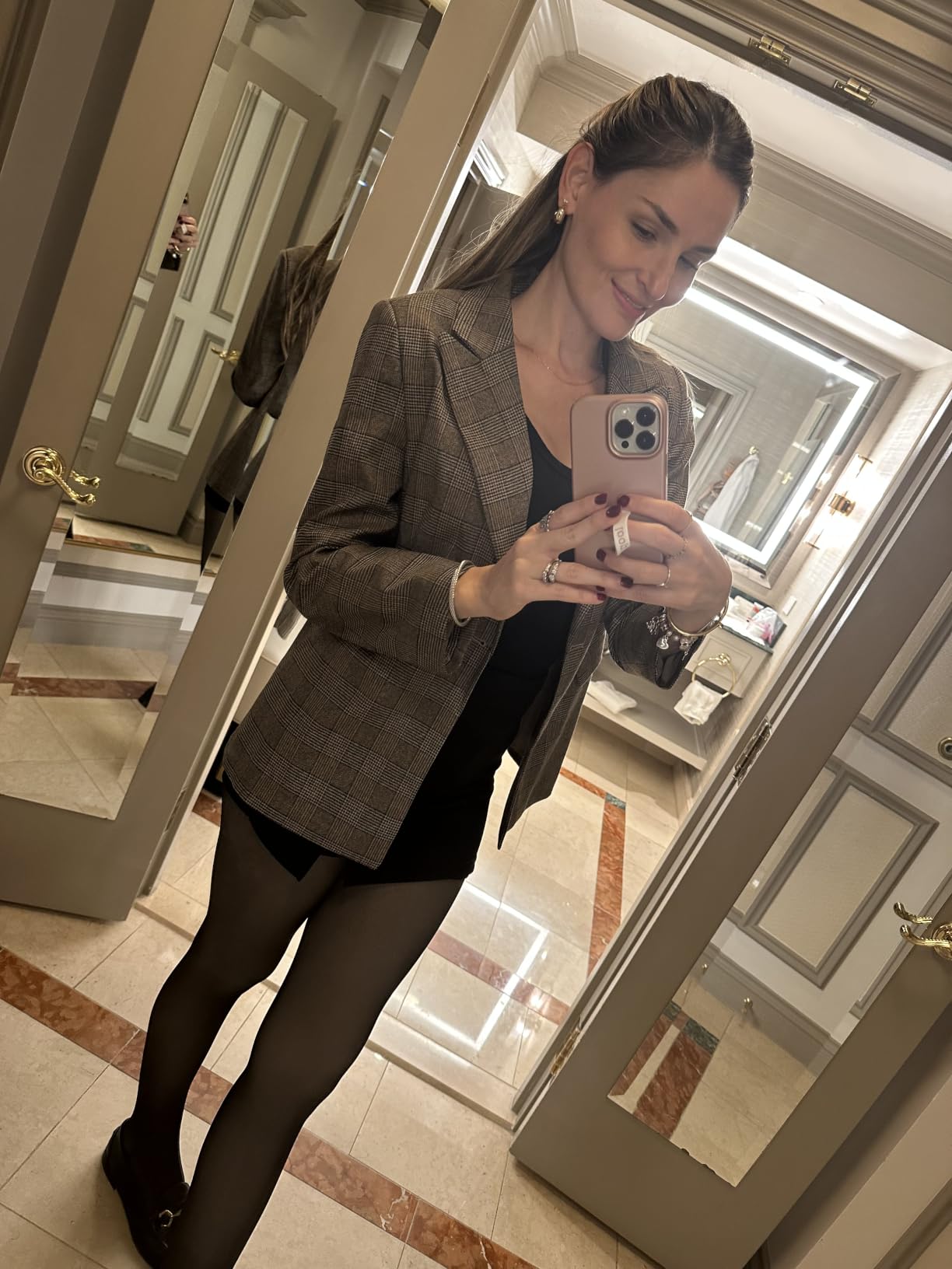 Mina Self 2026 Women's Fall Plaid Blazer Houndstooth Jacket Business Casual customer photo 2