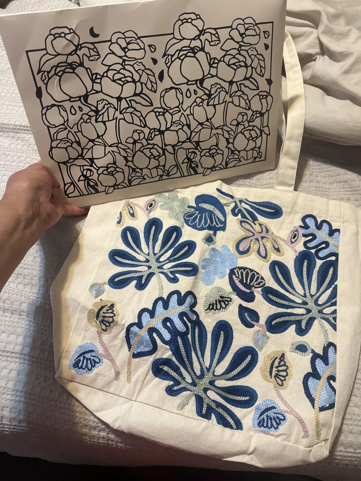 Miss Adola Lightweight Embroidery Canvas Tote Bag | Aesthetic Design, Reusable Tote, Cute Shoulder Bag for Women, for Shopping, Grocery, Work, Book customer photo 1