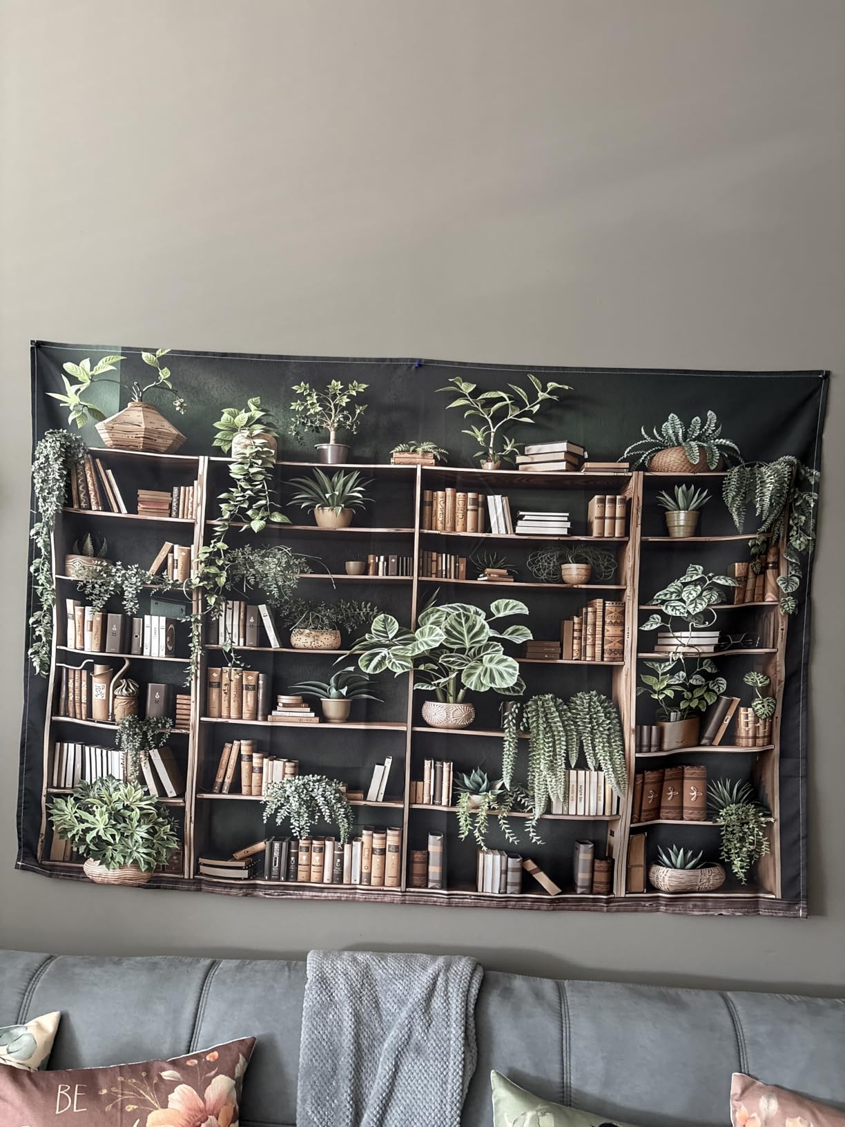 HVEST Green Plant Bookshelf Tapestry Book on Bookshelf and Plant Potted Tapestry Wall Hanging Reading Wall Art Decor for Study Room Bedroom Living Room College Dorm, 40L x 60W Inches customer photo 2