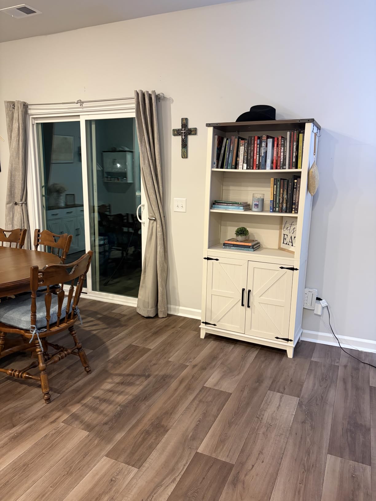 Joaxswe 70in Tall Bookshelf 5 Tier Bookcase with Barn Doors and Adjustable Shelves, Brown Farmhouse Book Shelf with Storage Cabinet customer photo 1