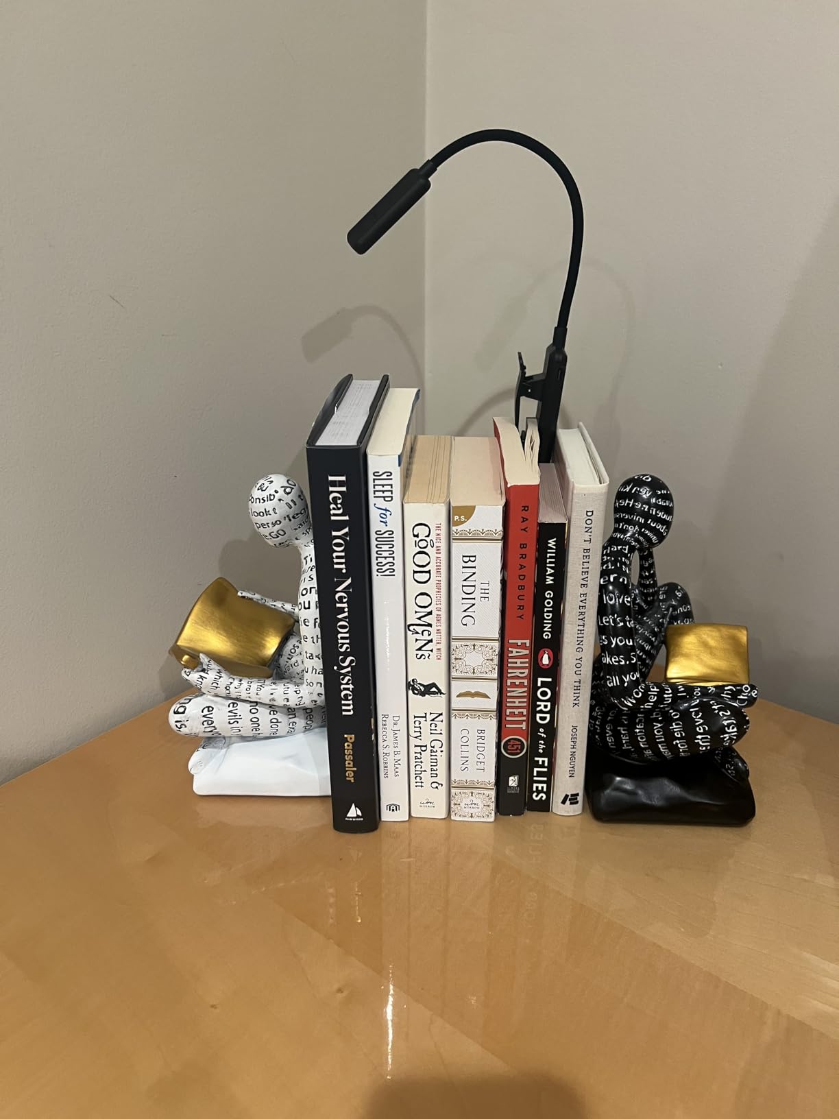 BANOMII Heavy Duty Book Ends for Shelves, Thinker Decorative Bookends for Heavy Books, Unique Book Stoppers to Hold Book, Bookshelf Accessories, Modern Home Office Decor Aesthetic Black & White customer photo 1