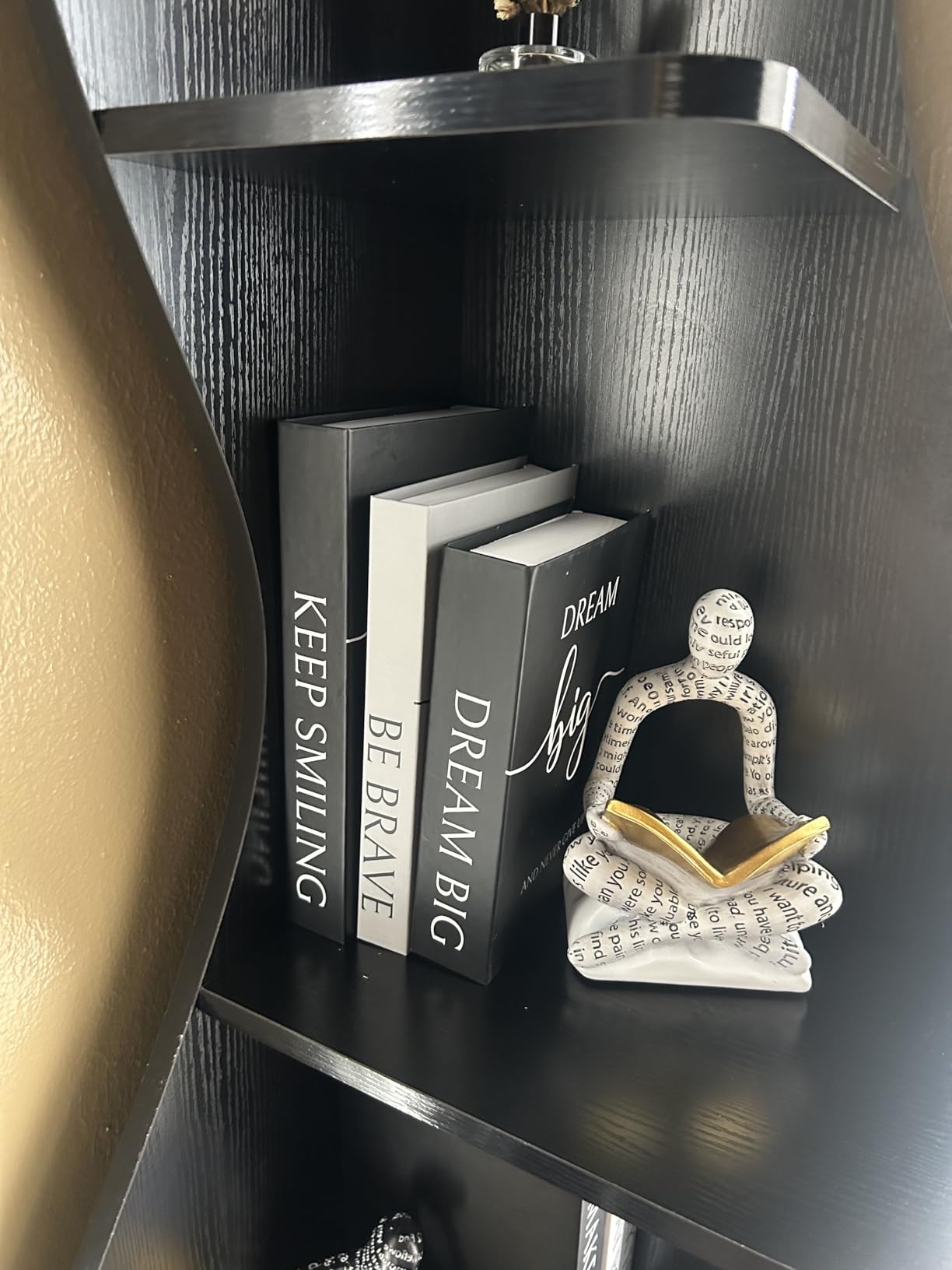 BANOMII Heavy Duty Book Ends for Shelves, Thinker Decorative Bookends for Heavy Books, Unique Book Stoppers to Hold Book, Bookshelf Accessories, Modern Home Office Decor Aesthetic Black & White customer photo 2