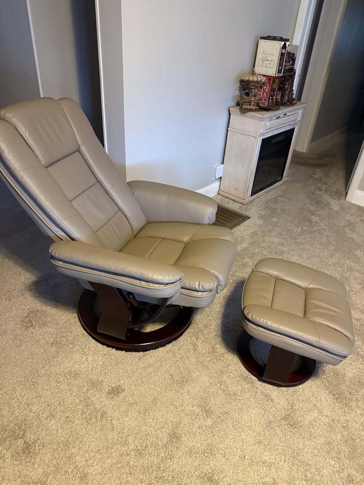 Swivel Recliner Chair with Ottoman Reclining Lounge Sofa Footrest, Set of 1 | 360°Sturdy Wood Base, Soft Faux Leather, Upholstered Ultra-Plush Foam, Modern Armchair, Living Room Bedroom Office Reading customer photo 2