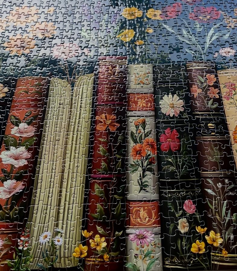 Vintage Wildflower Book Puzzles for Adults 1000 Pieces, Plant Floral Books Pages Jigsaw Puzzle, Retro Bookshelf Puzzles with Blossoming Wildflowers, Botanical Literary Theme Puzzle for Book Lovers customer photo 2