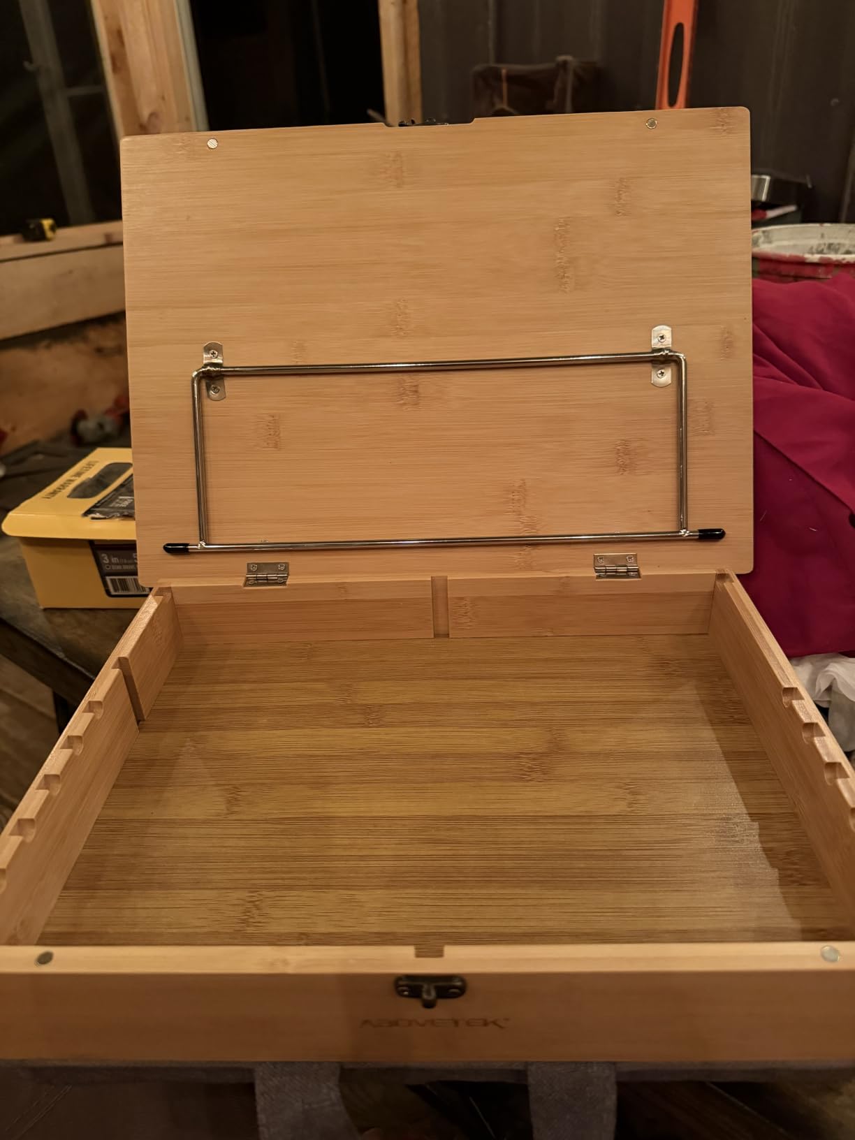 AboveTEK Book Stand for Reading with Storage, Adjustable Bamboo Book Holder with Soft Lap Cushion, Cookbook Stand customer photo 1