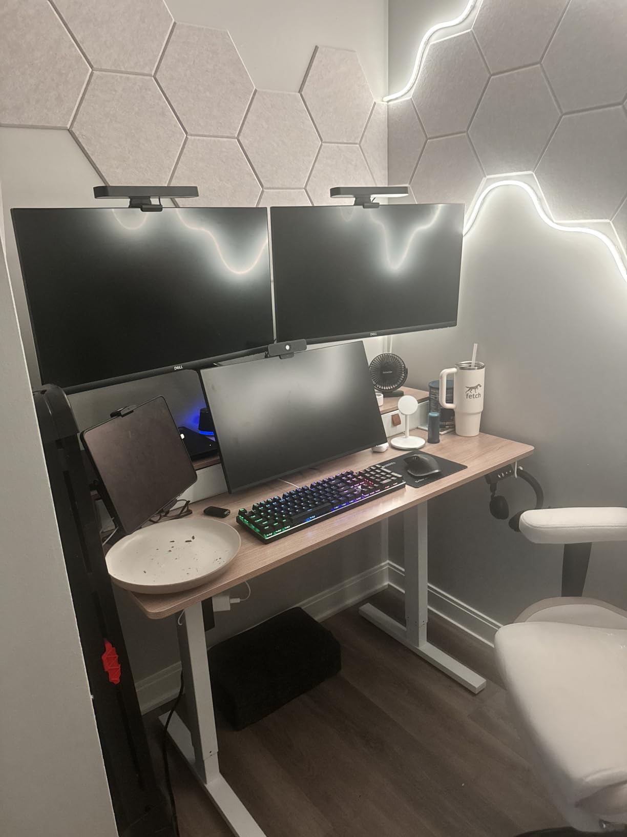 TIQLAB Standing Desk with Two Drawers, Stand Up Standing Desk Adjustable Height, Electric Sit Stand Table with Storage Shelf and Splice Board, 48 * 24 inch, Maple customer photo 2
