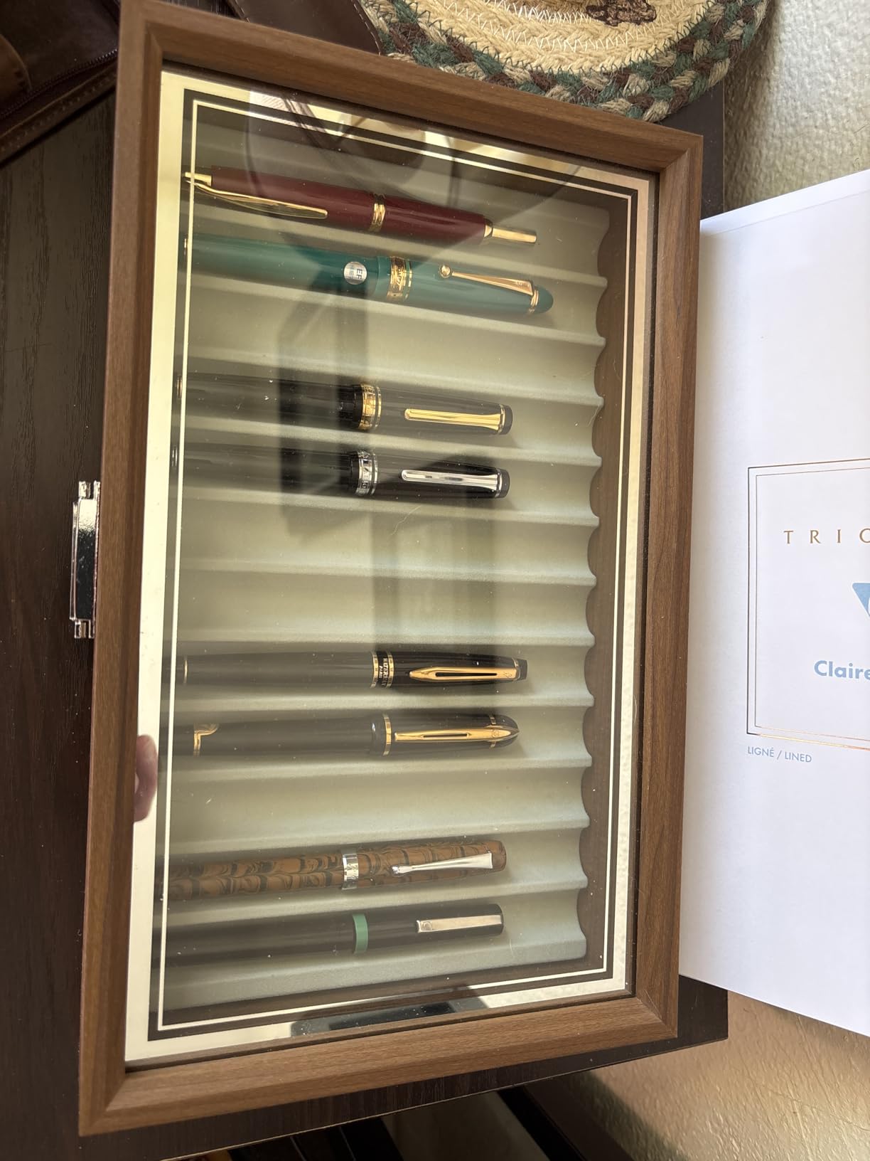 12-Slot Fountain Pen Display Box, Black Walnut Wood Pen Organizer with Clear Glass Window, Luxury Pen Storage Case customer photo 2