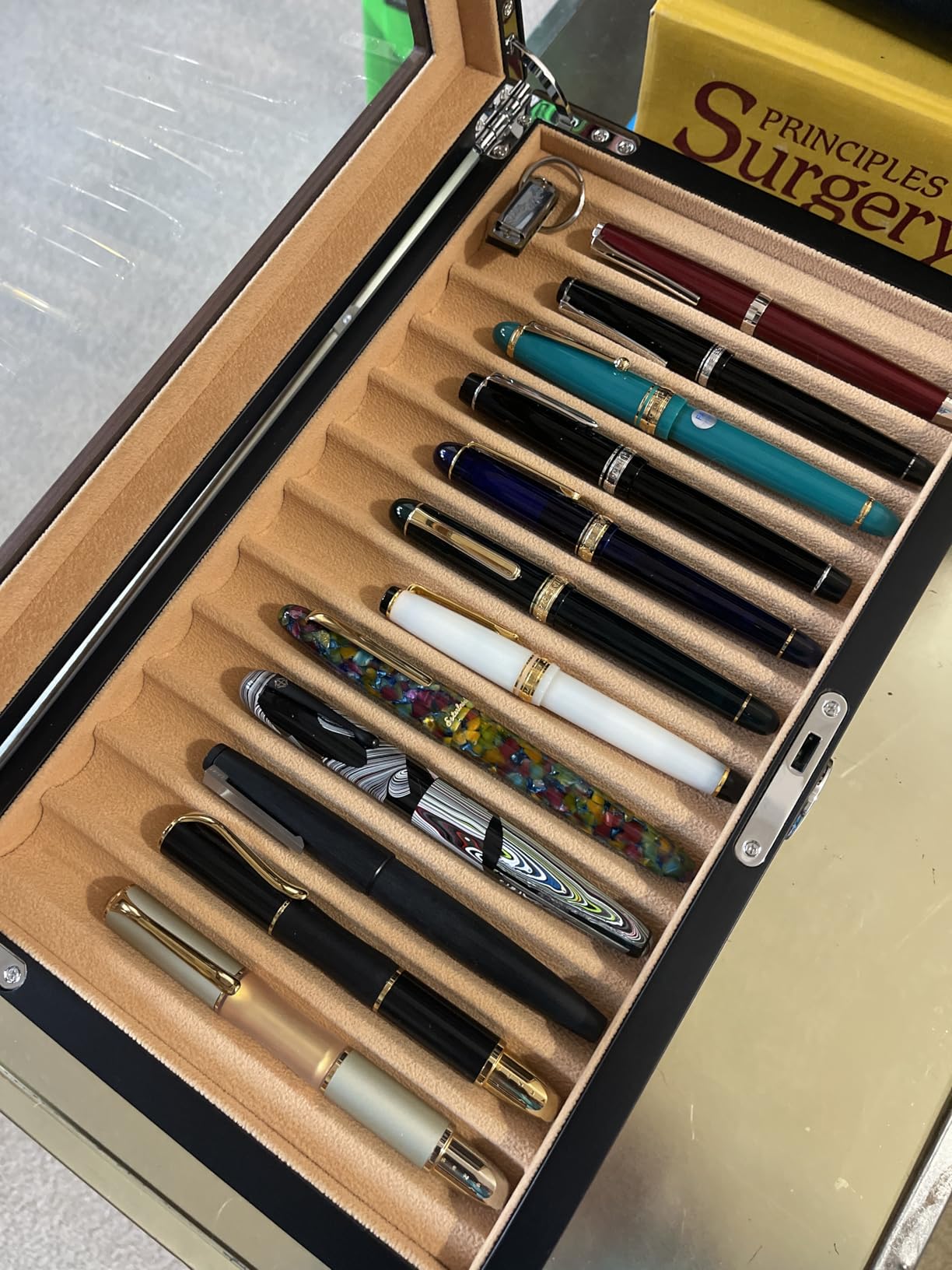 Wooden Pen Display Case - 12 Slot Lockable Fountain Pen Storage Box, Brown Collectors Display with Glass Top, Gift for Men customer photo 1