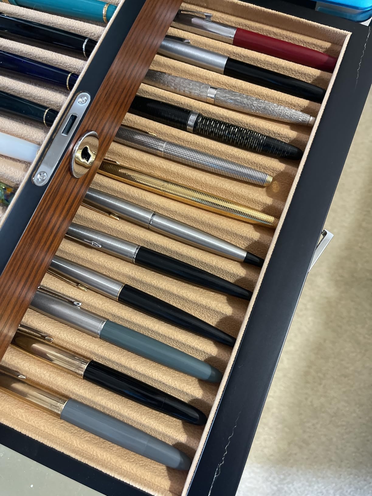 Wooden Pen Display Case - 12 Slot Lockable Fountain Pen Storage Box, Brown Collectors Display with Glass Top, Gift for Men customer photo 2