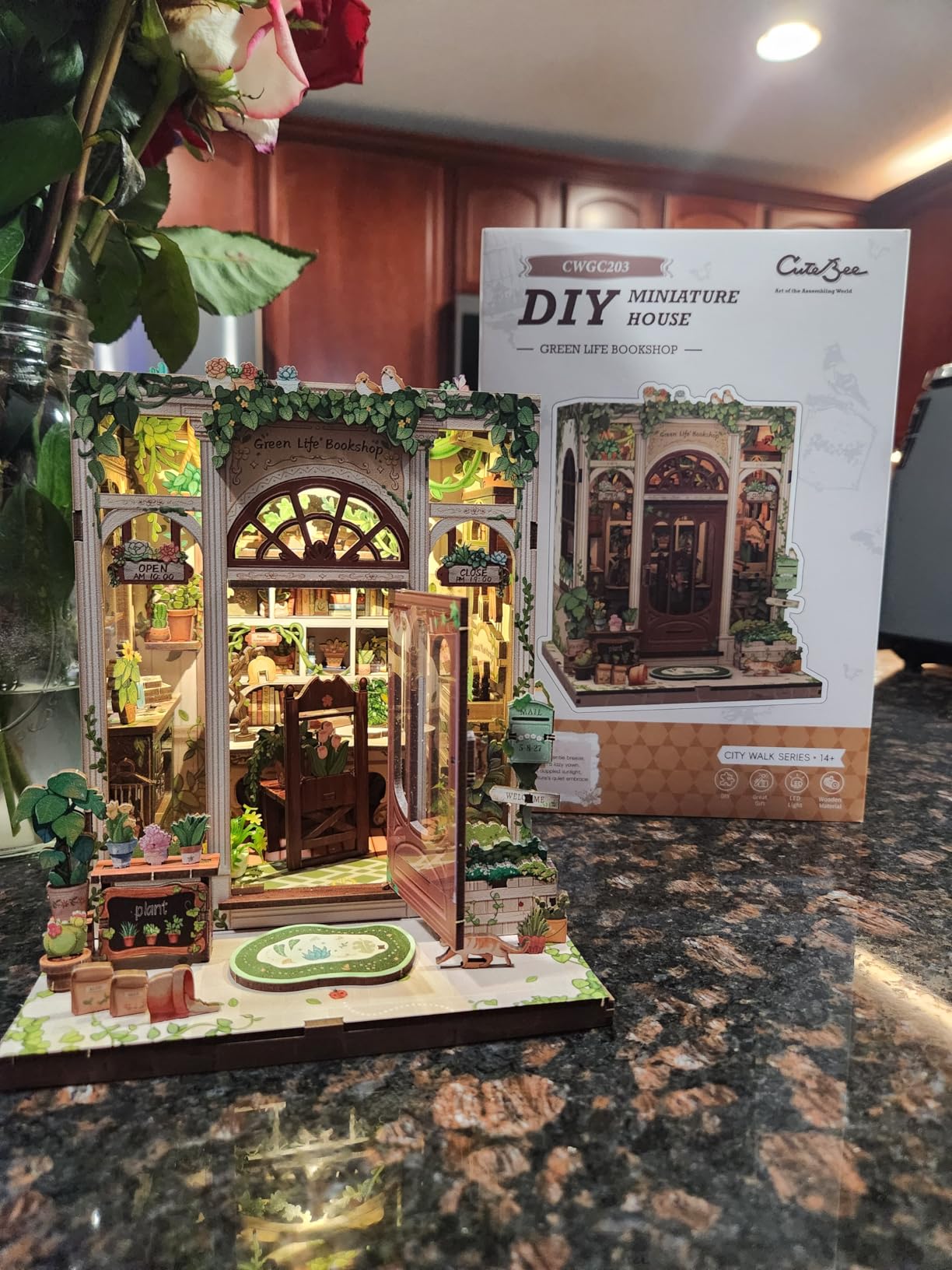 CUTEBEE Book Nook Kit - DIY Miniature House Dollhouse Kit for Adults and Teens, Booknook Tiny House Bookshelf Decor 3D Wooden Puzzle, Gifts for Family Friends (Green Life Bookshop) customer photo 1