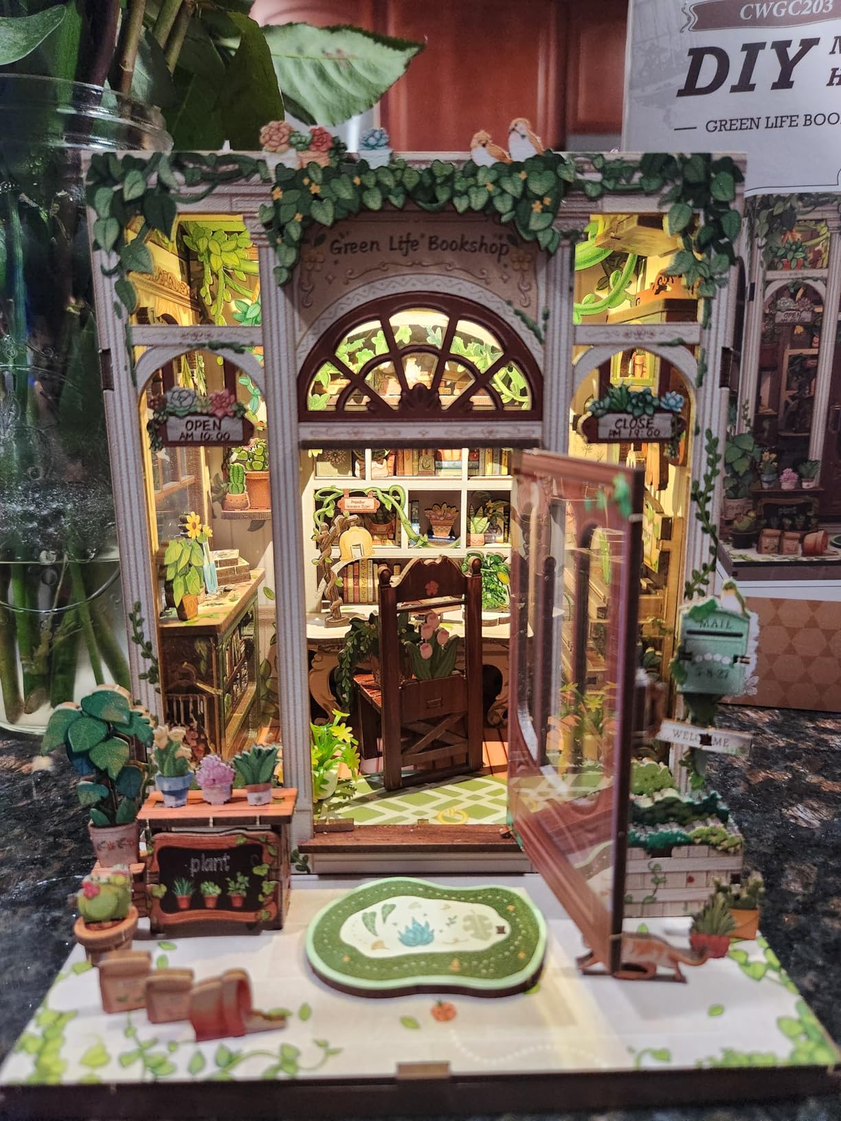 CUTEBEE Book Nook Kit - DIY Miniature House Dollhouse Kit for Adults and Teens, Booknook Tiny House Bookshelf Decor 3D Wooden Puzzle, Gifts for Family Friends (Green Life Bookshop) customer photo 2