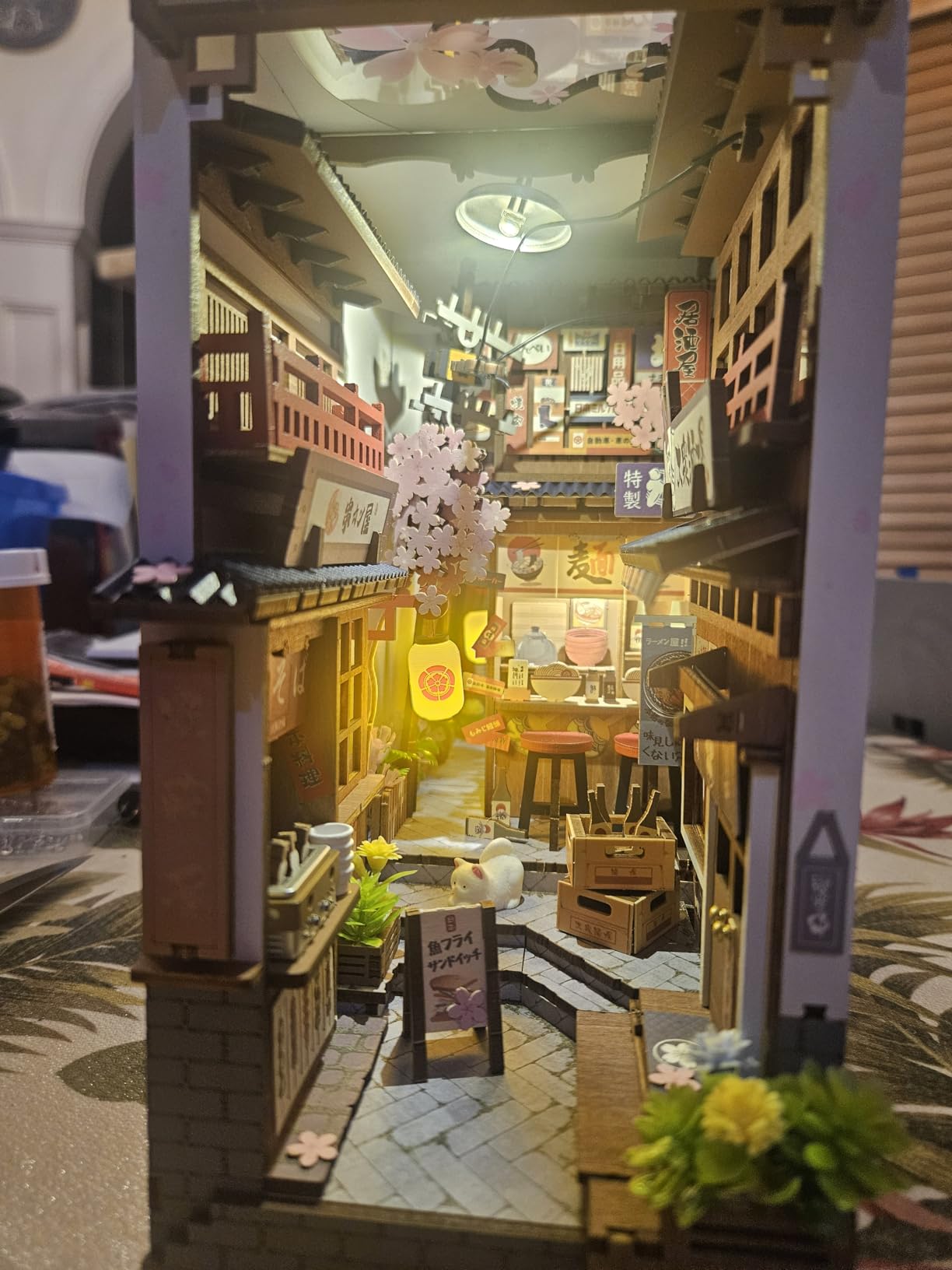 ROBOTIME Japanese Book Nook Kits, DIY Miniature House Kit for Adults 3D Wooden Puzzle, Bookends Bookshelf Diorama Creative Decorative Crafts Kits Unique Gifts for Teens & Beginners (Sakura Wine Alley) customer photo 2