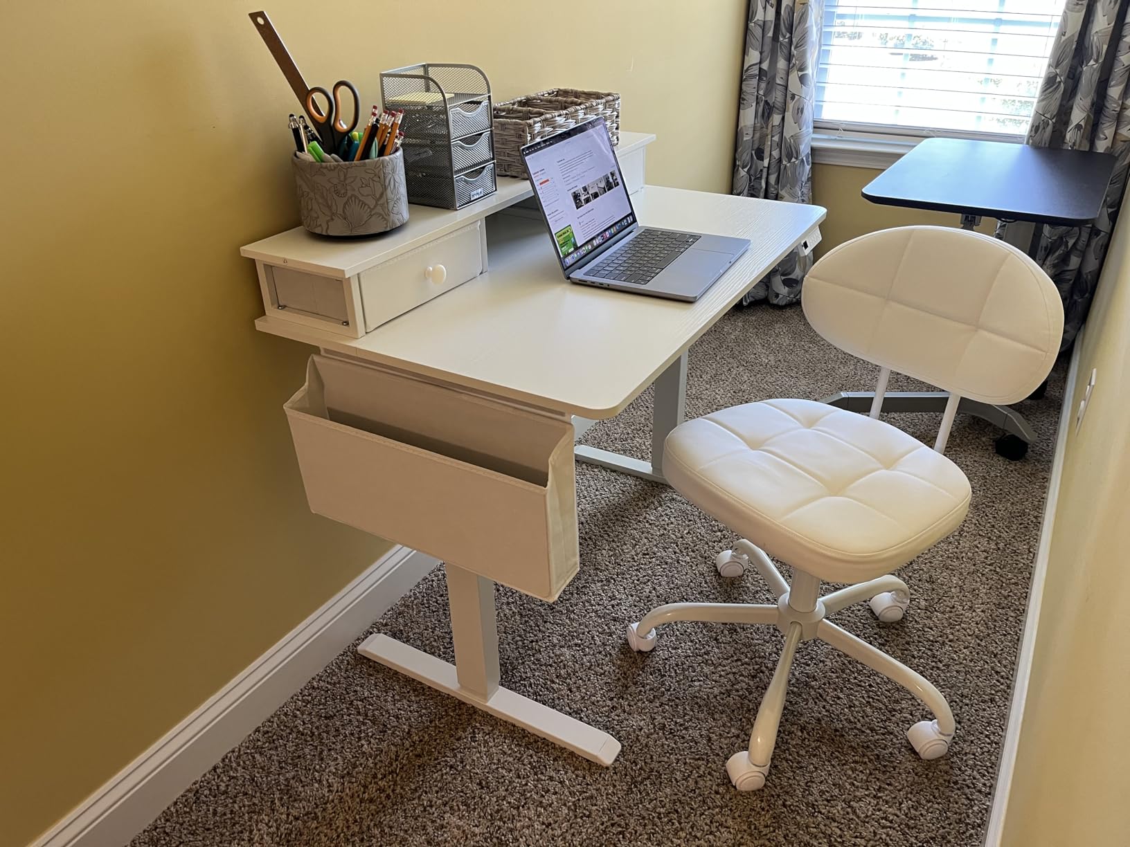 White Electric Standing Desk with Drawers - 40 Inch Small Standing Desk with Shelf Monitor Stand Storage Height Adjustable for Home Office, Study Writing Girls Computer Sit Stand Desks for Bedroom customer photo 1