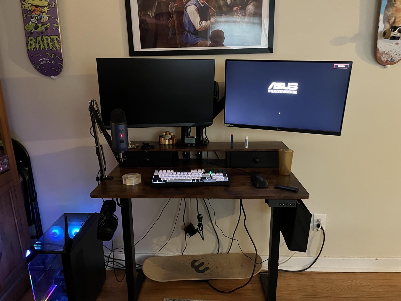 White Electric Standing Desk with Drawers - 40 Inch Small Standing Desk with Shelf Monitor Stand Storage Height Adjustable for Home Office, Study Writing Girls Computer Sit Stand Desks for Bedroom customer photo 2