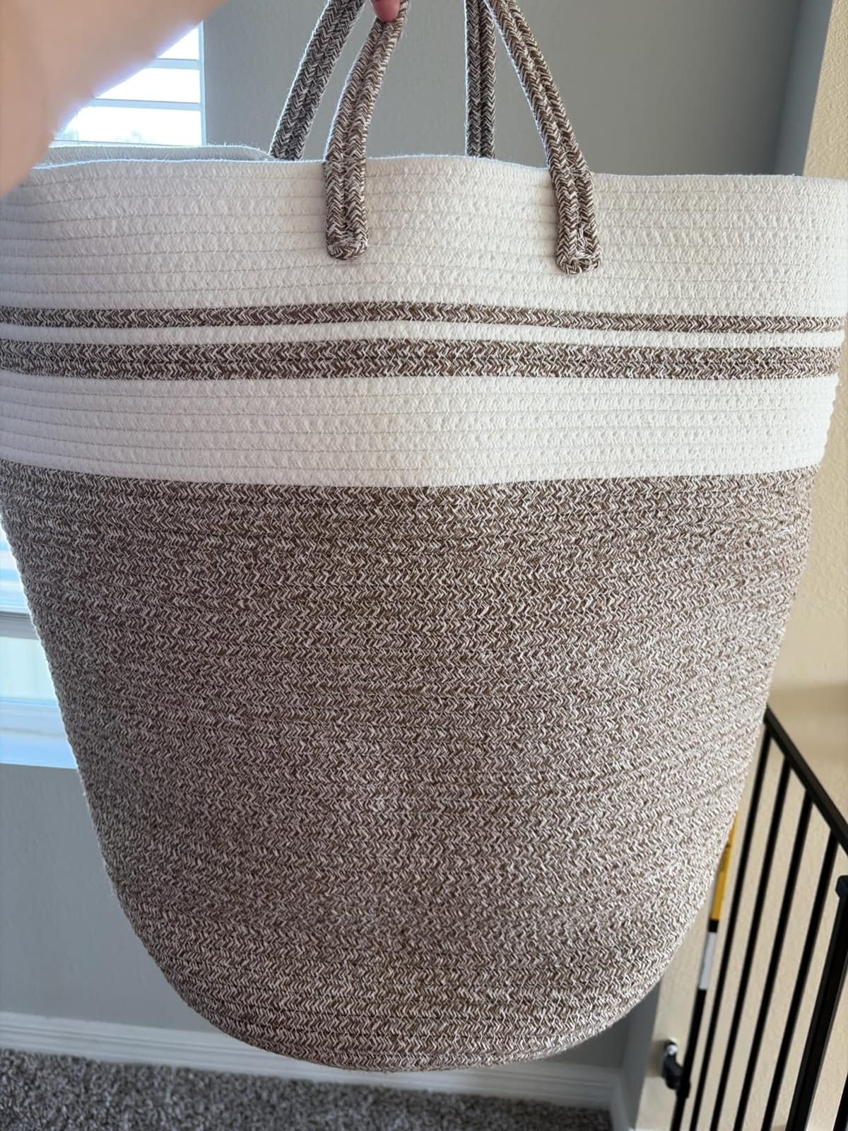 JMvicyroam 60L Cotton Rope Laundry Basket Hamper, Brown | Collapsible Laundry Basket, Reinforced Handles, Freestanding, Machine Washable, Holds 3-5 Thick Blankets, Clothes or Toys customer photo 2