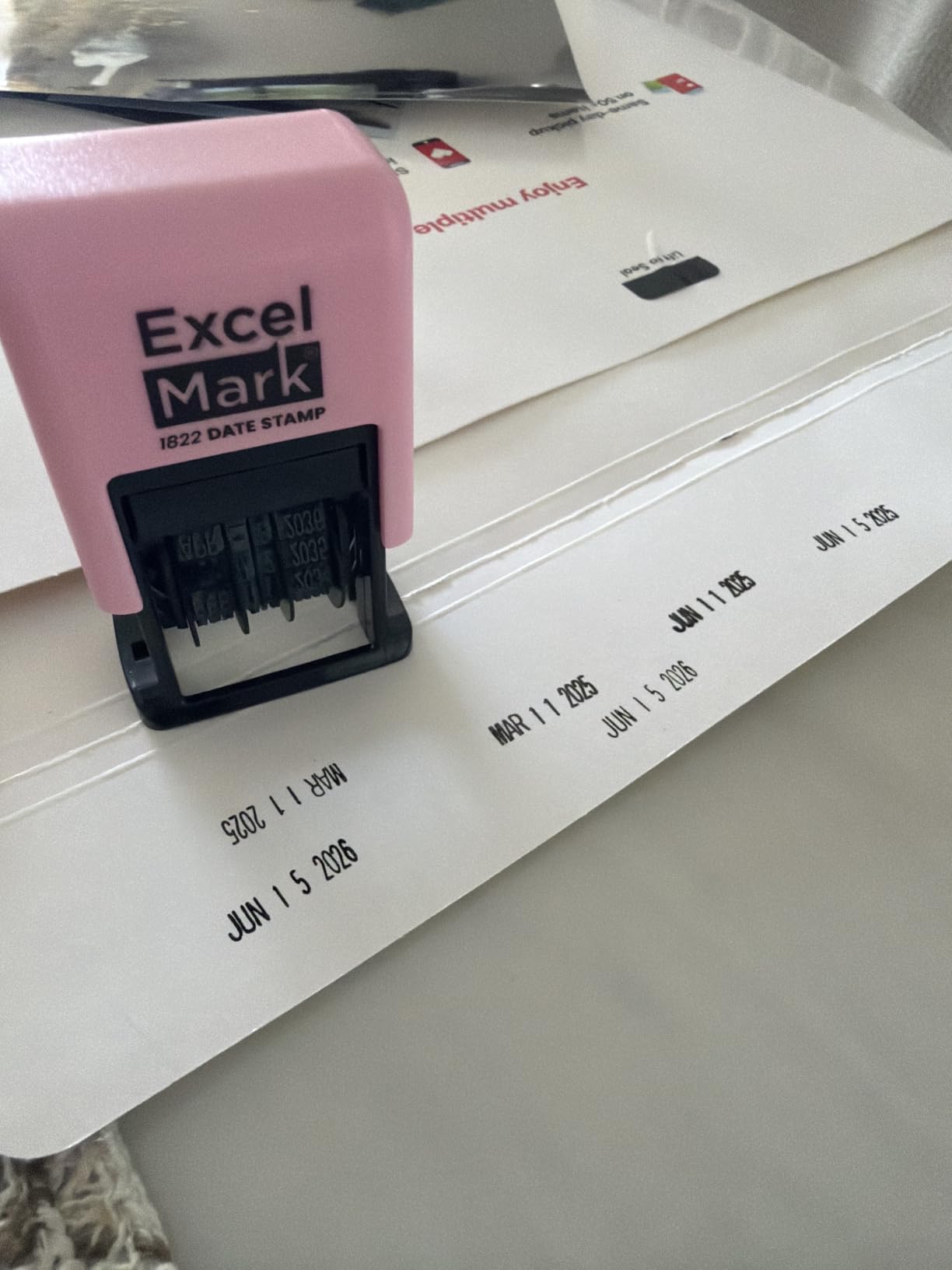 ExcelMark 1822 Date Stamp - Perfect for Shipping, Receiving, Expiration and Due Dates (Black Ink, Gray Mount) customer photo 1