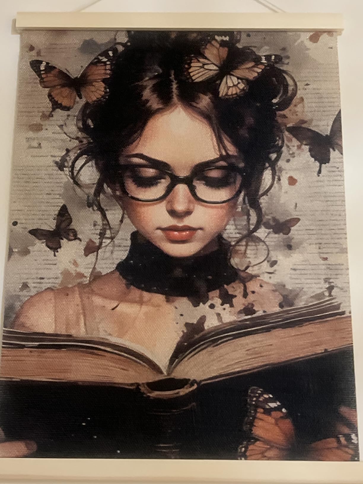Vintage Bookshelf Book Canvas Wall Art Poster, Reading Nook Corner Decor, Retro Floral Bookish Wall Decor Prints for Library Reading Room Classroom Home, 12x16 Inches customer photo 2