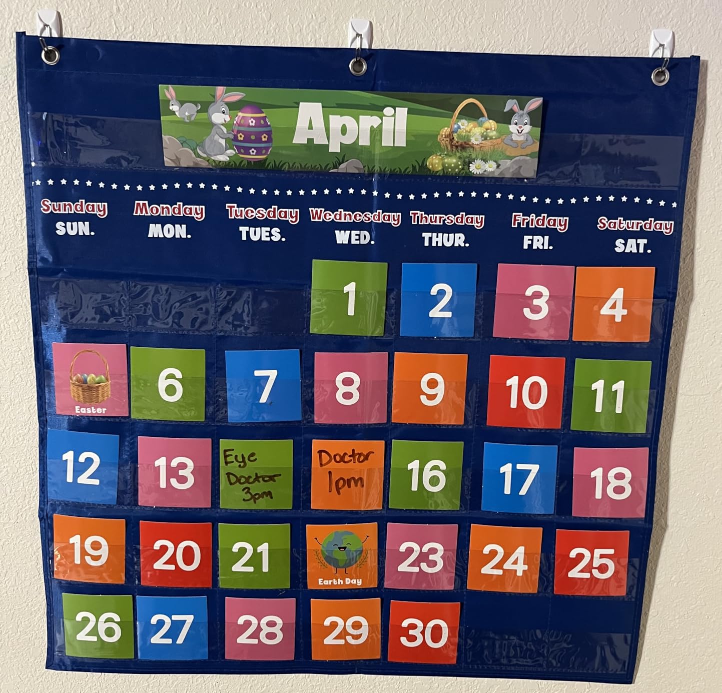 Classroom Calendar Pocket Chart with 88 Cards - Ideal for Homeschool, Classroom & Office, Durable Nylon Wall Hanging Calendar for Early Learning (Blue) customer photo 1