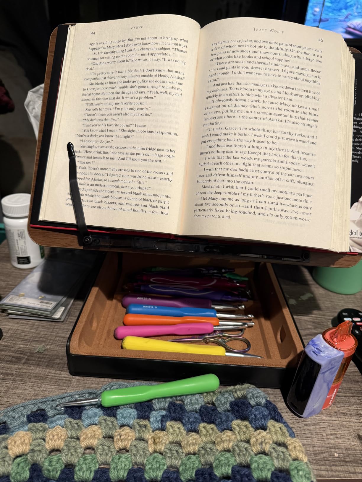Book Stand with Storage, Book Holder for Reading Hands Free, Wooden Cookbook Stand for Kitchen Counter, Adjustable Reading Stand for Desk, Recipe Stand, Book Prop for Book Lovers customer photo 1