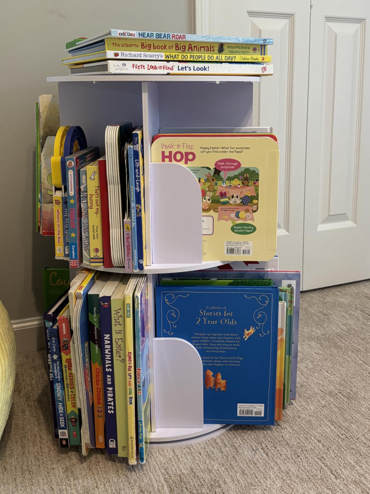 RUNSUNSPRI 4 Tier Rotating Bookshelf Tower, Spinning Bookshelf, Revolving 360° Bookcase Storage Round Carousel, Vertical Rotate Turning Spiral Corner Organizer Lazy Susan, White customer photo 1