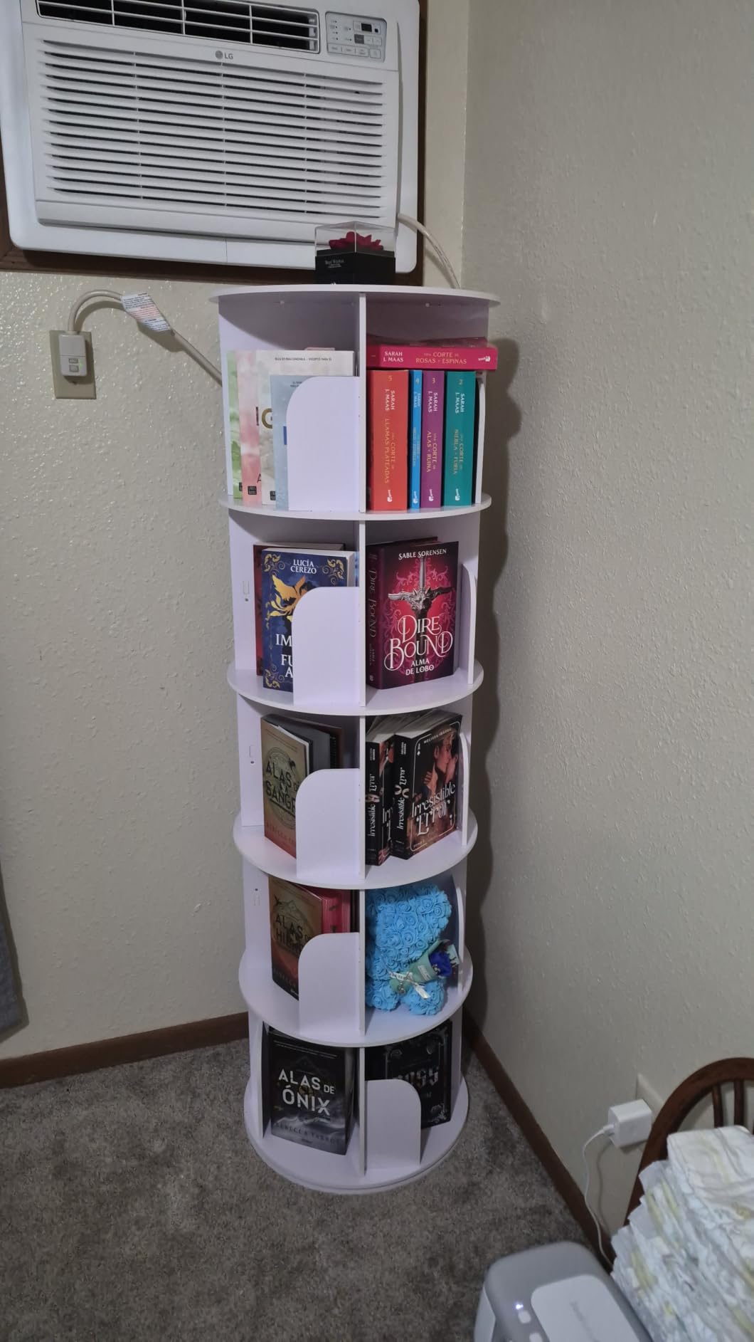 RUNSUNSPRI 4 Tier Rotating Bookshelf Tower, Spinning Bookshelf, Revolving 360° Bookcase Storage Round Carousel, Vertical Rotate Turning Spiral Corner Organizer Lazy Susan, White customer photo 2