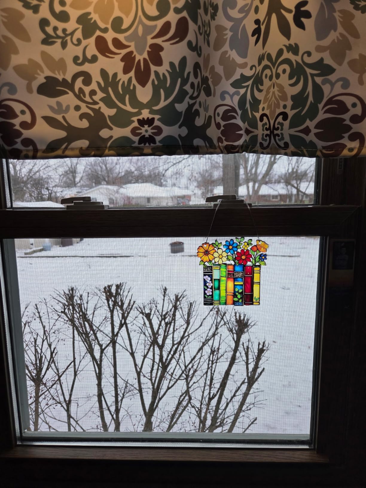 Book Lovers Gifts Book Ornament, Teacher Gifts for Women, Librarian, Reader | Acrylic Suncatcher, Flower And Book Design, Stained Glass Effect, 4 X 4 Inches, Includes Gift Package And Ribbon customer photo 1