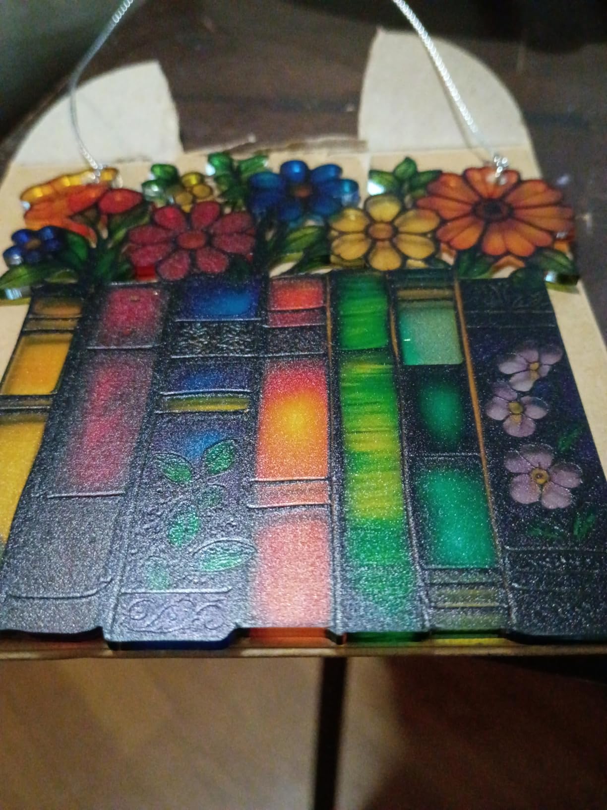 Book Lovers Gifts Book Ornament, Teacher Gifts for Women, Librarian, Reader | Acrylic Suncatcher, Flower And Book Design, Stained Glass Effect, 4 X 4 Inches, Includes Gift Package And Ribbon customer photo 2