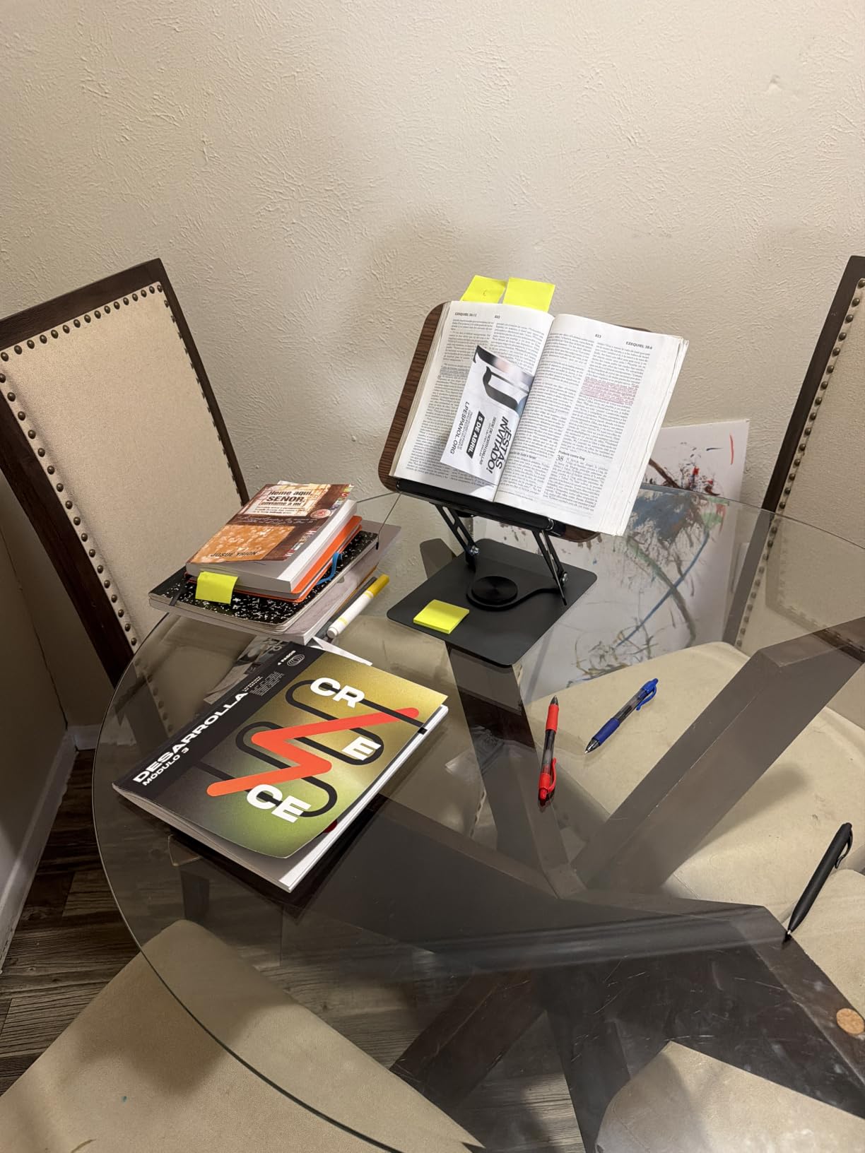 Book Stand for Reading, Adjustable Book Holder with 360° Rotating Base | Foldable Book Holder Stand for Cookbook, Textbook, Tablets, Laptops (Dark Wood) customer photo 1