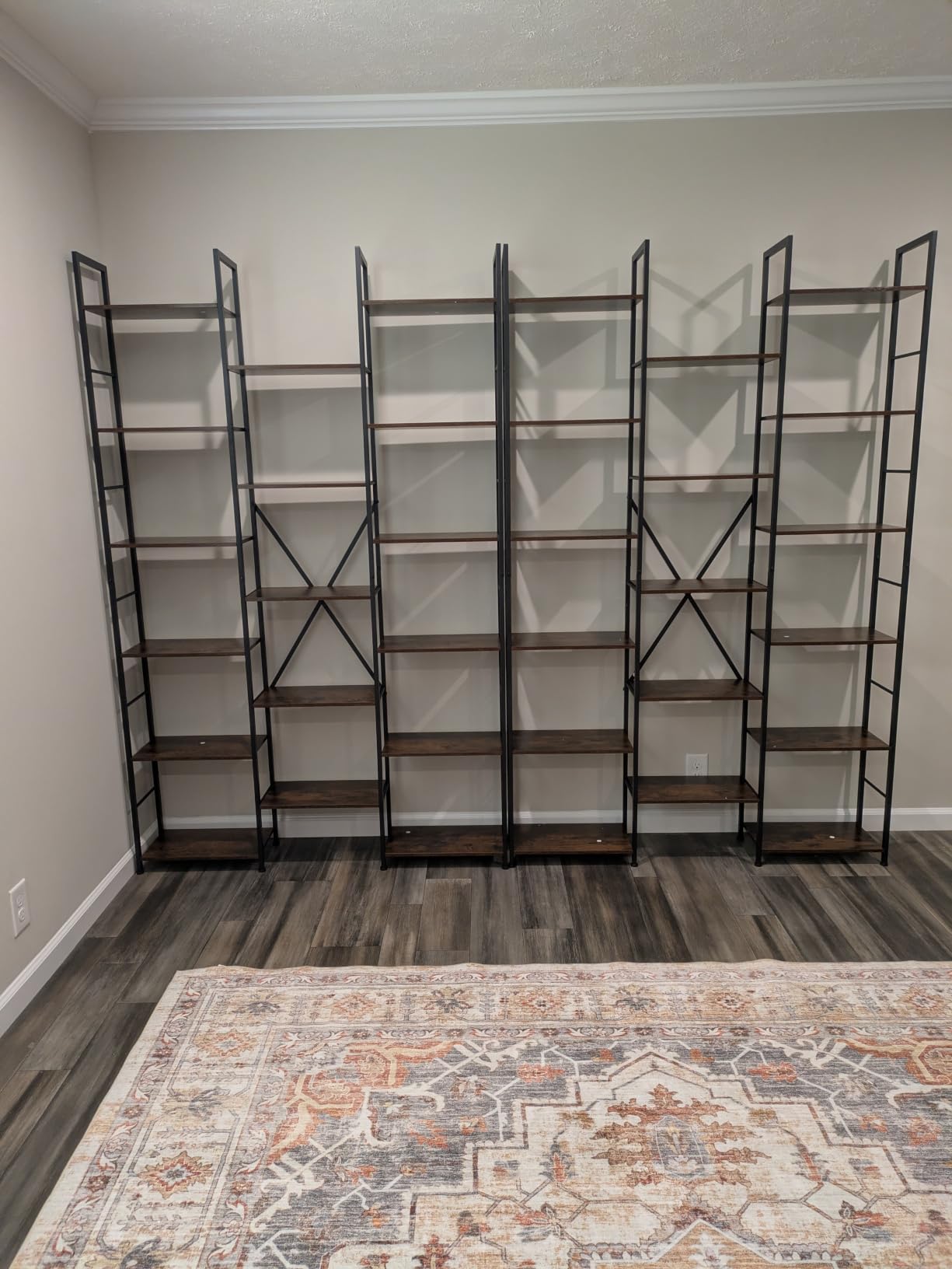 Shintenchi Triple Column 5 Tier Bookshelf, Industrial Large Bookcase Display Shelves, Large Etagere Bookshelf,Wide Book Shelf Book Case for Home & Office, Rustic Brown customer photo 2