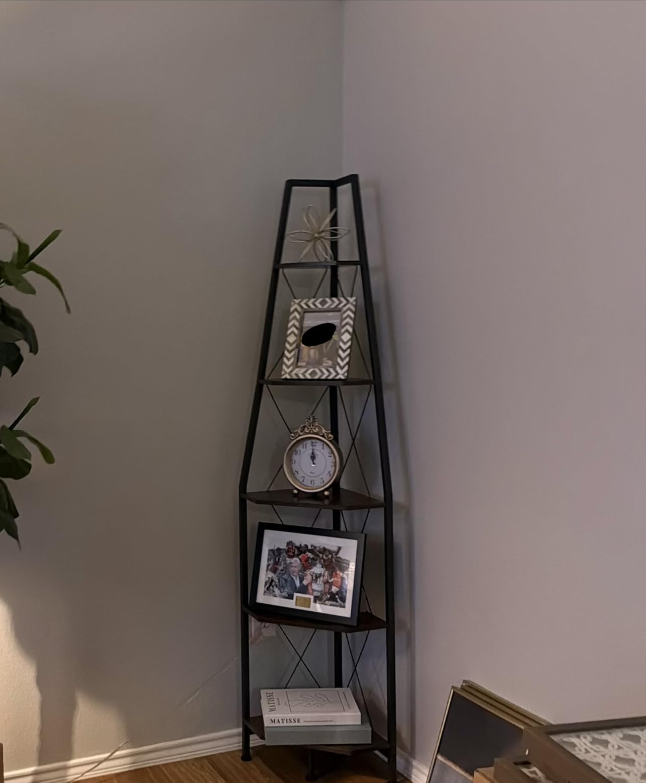 5-Tier Corner Shelf, Corner Bookshelf, Ladder Shelf, Floor Standing Storage Rack, Open Display Stand, Plant Stand, for Living Room, Bedroom, Study, Bathroom, Rustic Brown and Black TCJ22BF customer photo 1