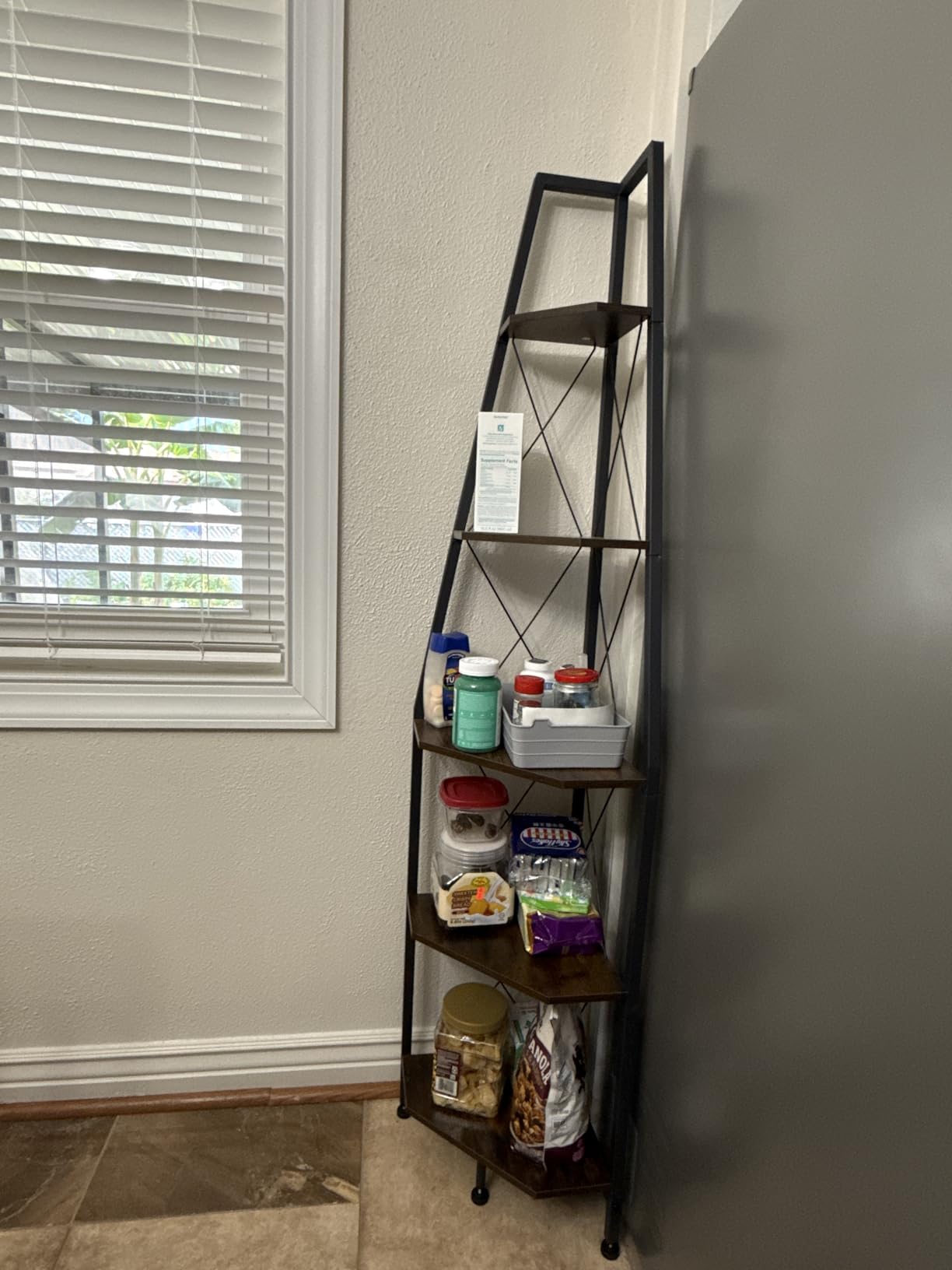 5-Tier Corner Shelf, Corner Bookshelf, Ladder Shelf, Floor Standing Storage Rack, Open Display Stand, Plant Stand, for Living Room, Bedroom, Study, Bathroom, Rustic Brown and Black TCJ22BF customer photo 2
