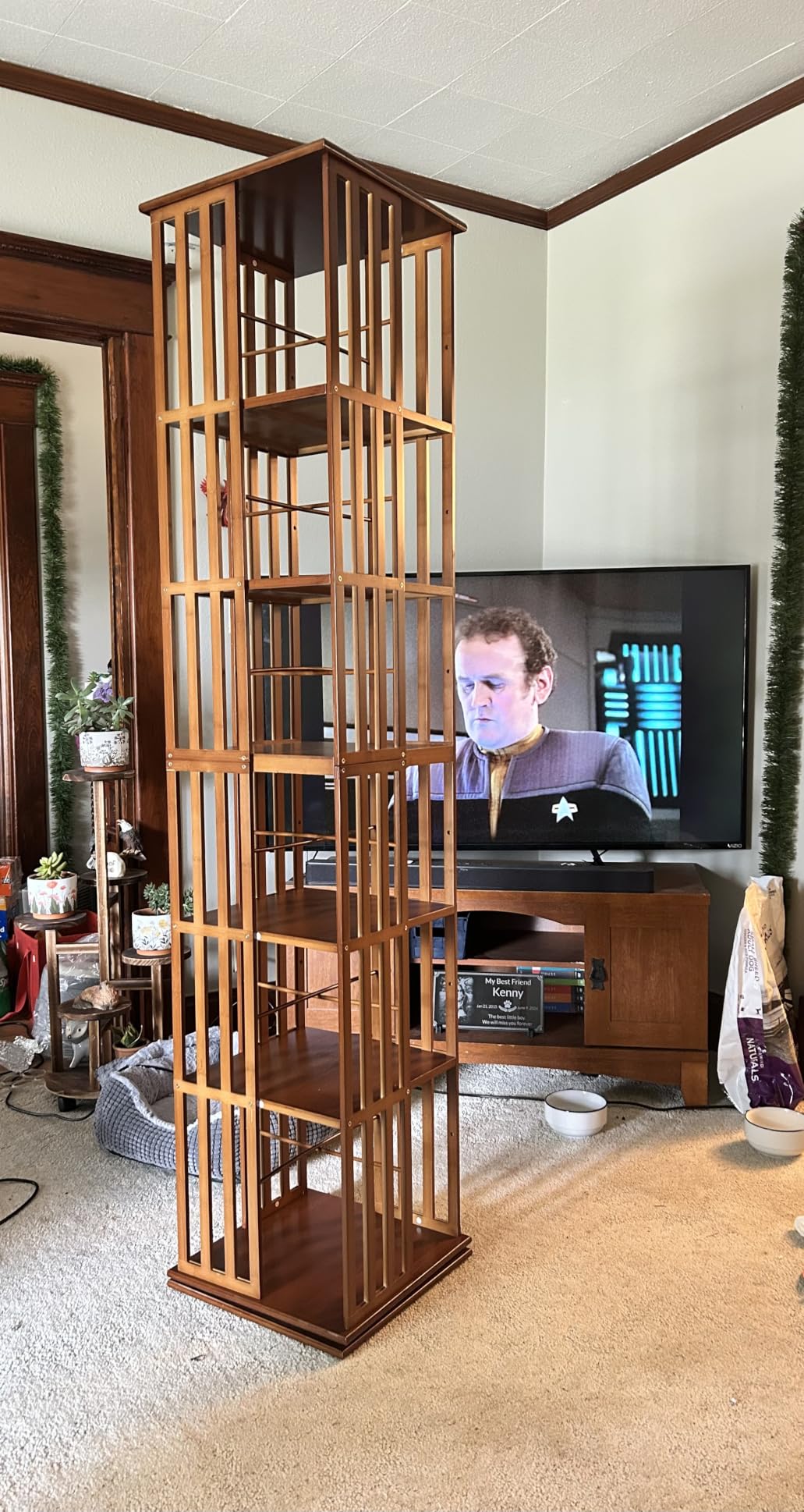 Lauxery 6-Tier Bamboo Rotating Bookshelf Tower, Walnut, 74.8 in | Easy Assembly, Ample Storage, 1200 Lbs Capacity, Space Saver, Freestanding, Small Footprint, For Small Space / Apartment customer photo 2