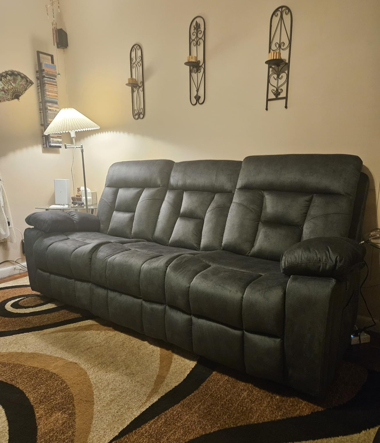 2 Pieces Recliner Sofa Couch Furniture Set, Overstuffed Reclining Loveseat Recliner Couch and Wide 3PC Bonded Sofa Set for Living Room, Dark Greenish-Grey customer photo 2