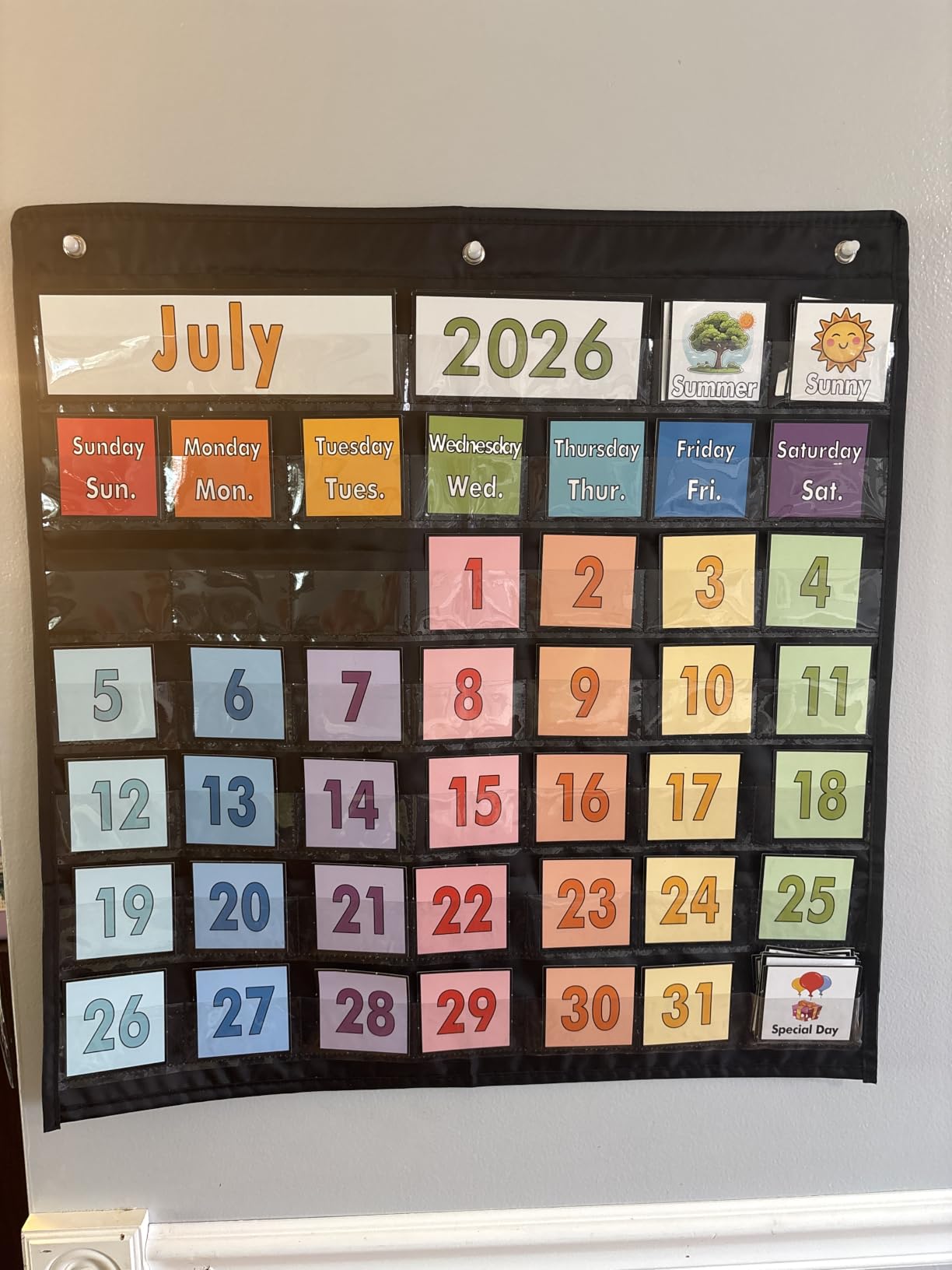 Classroom Calendar Pocket Chart, Monthly Calendars and Weather Set with 70 Cards for Classroom, Homeschool Supplies for Easy Learning (Black) customer photo 1