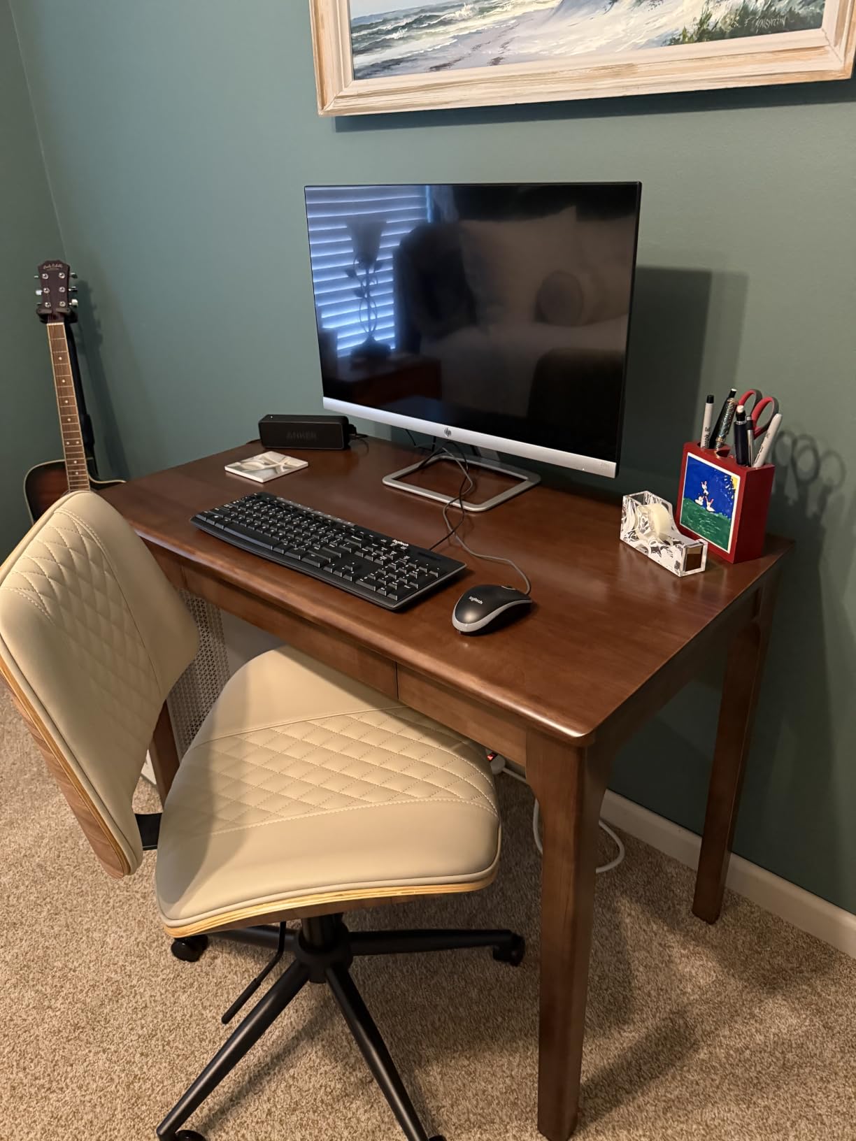 Solid Wood Desk, Gaming Study Home Office Desks for Work, Student PC Desk for Bedroom, Small Computer Desk for Small Spaces, Easy to Assemble (Walnut Color, 47inch) customer photo 1