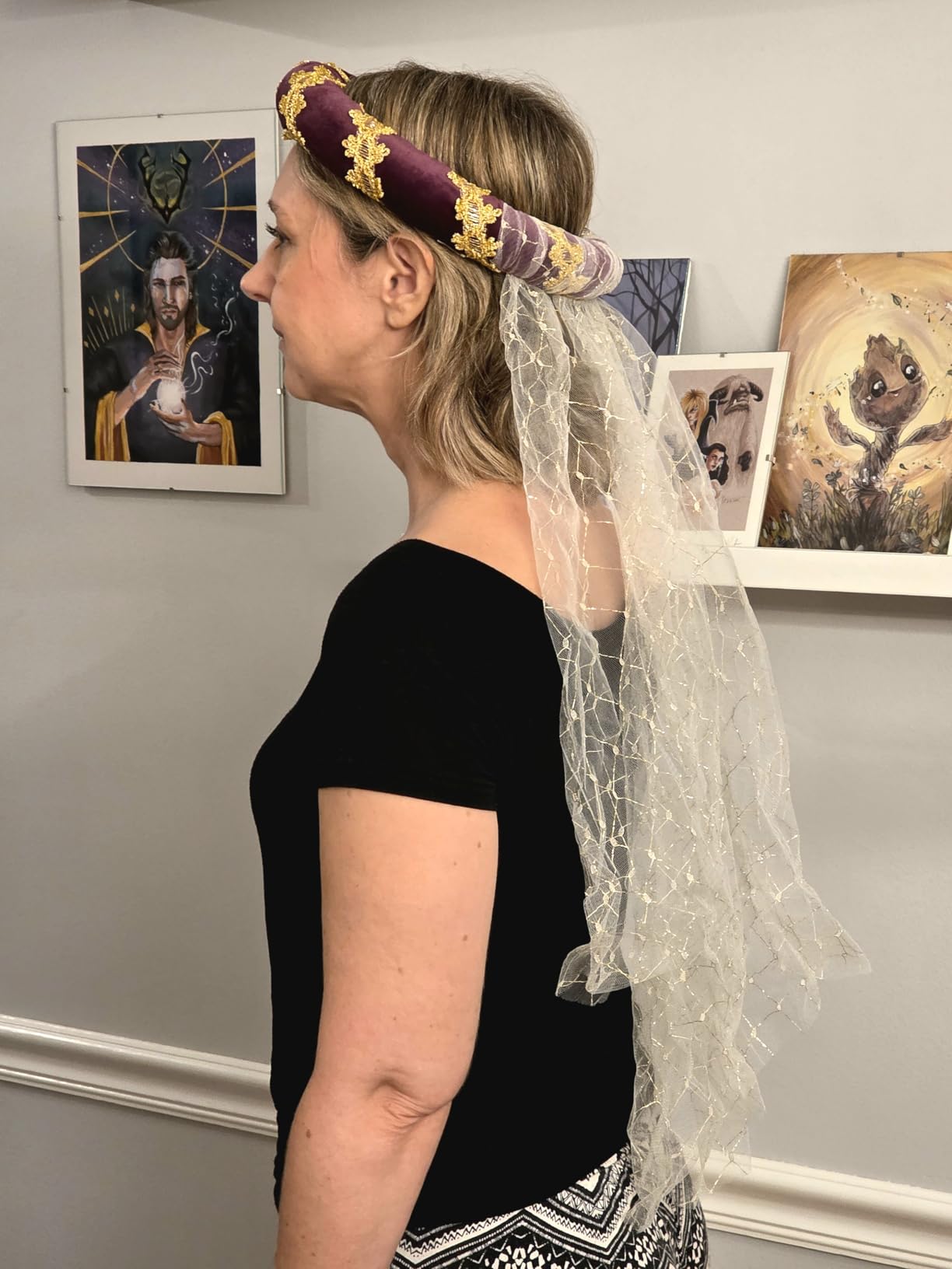 Renaissance Padded Roll Hat with Veil Hair Accessory Medieval Headdress Headpiece customer photo 2