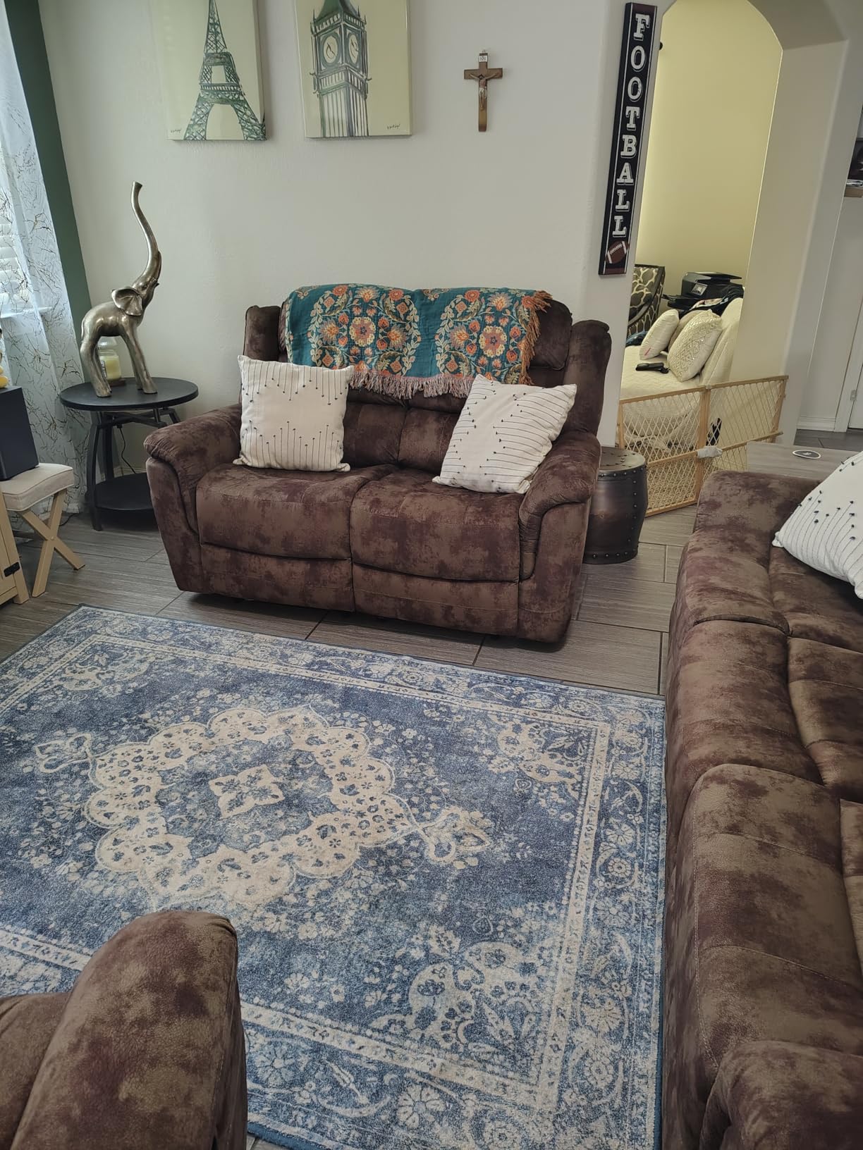 2 Pieces Reclining Couch Furniture Set, Soft Fabric Manual Recliner Sofa Home Theater Seating, Included Recliner Chair and 3 Seat Sofa, Brown customer photo 2